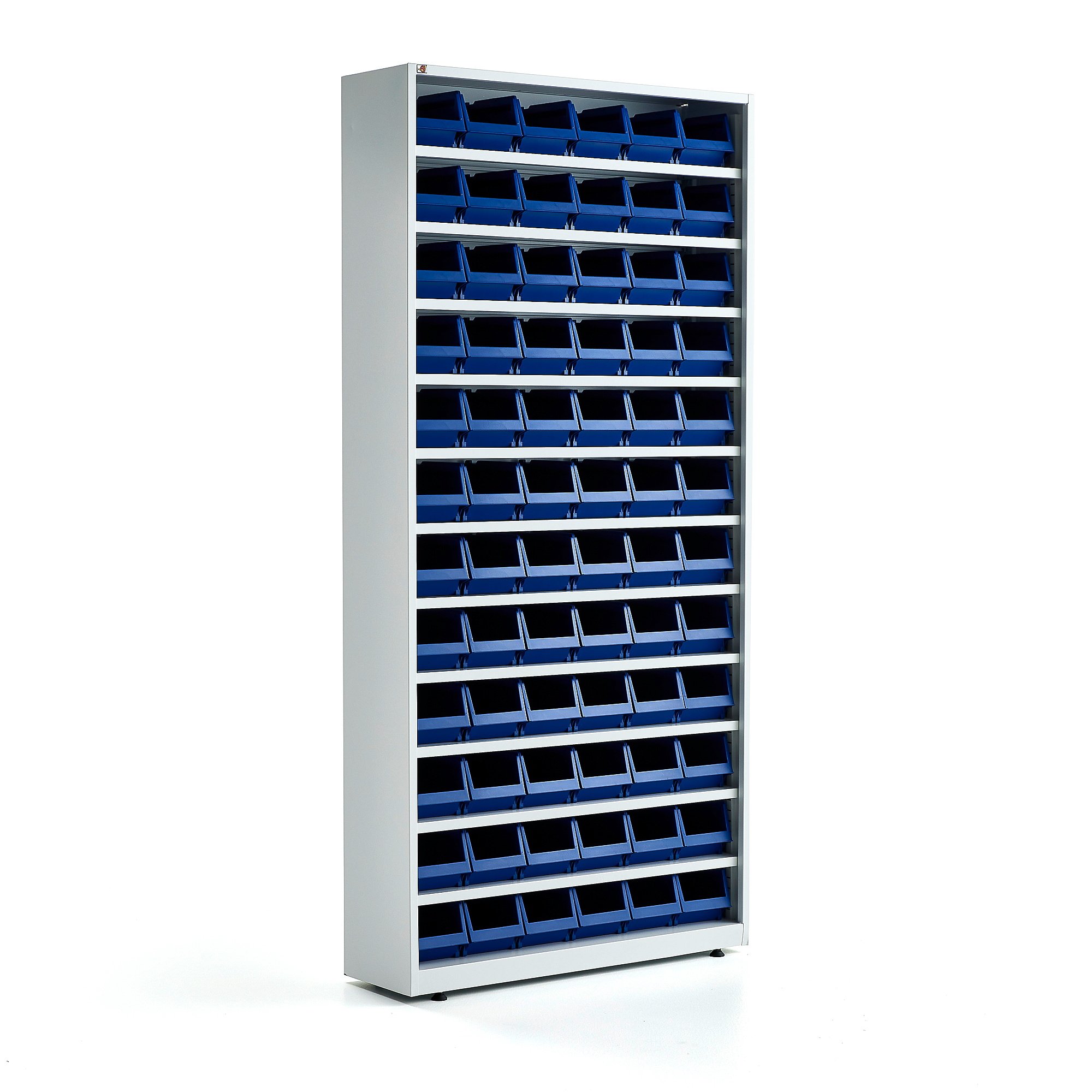 E-shop Skriňa s plastovými boxmi, 72 modrých boxov, 2000x950x250 mm