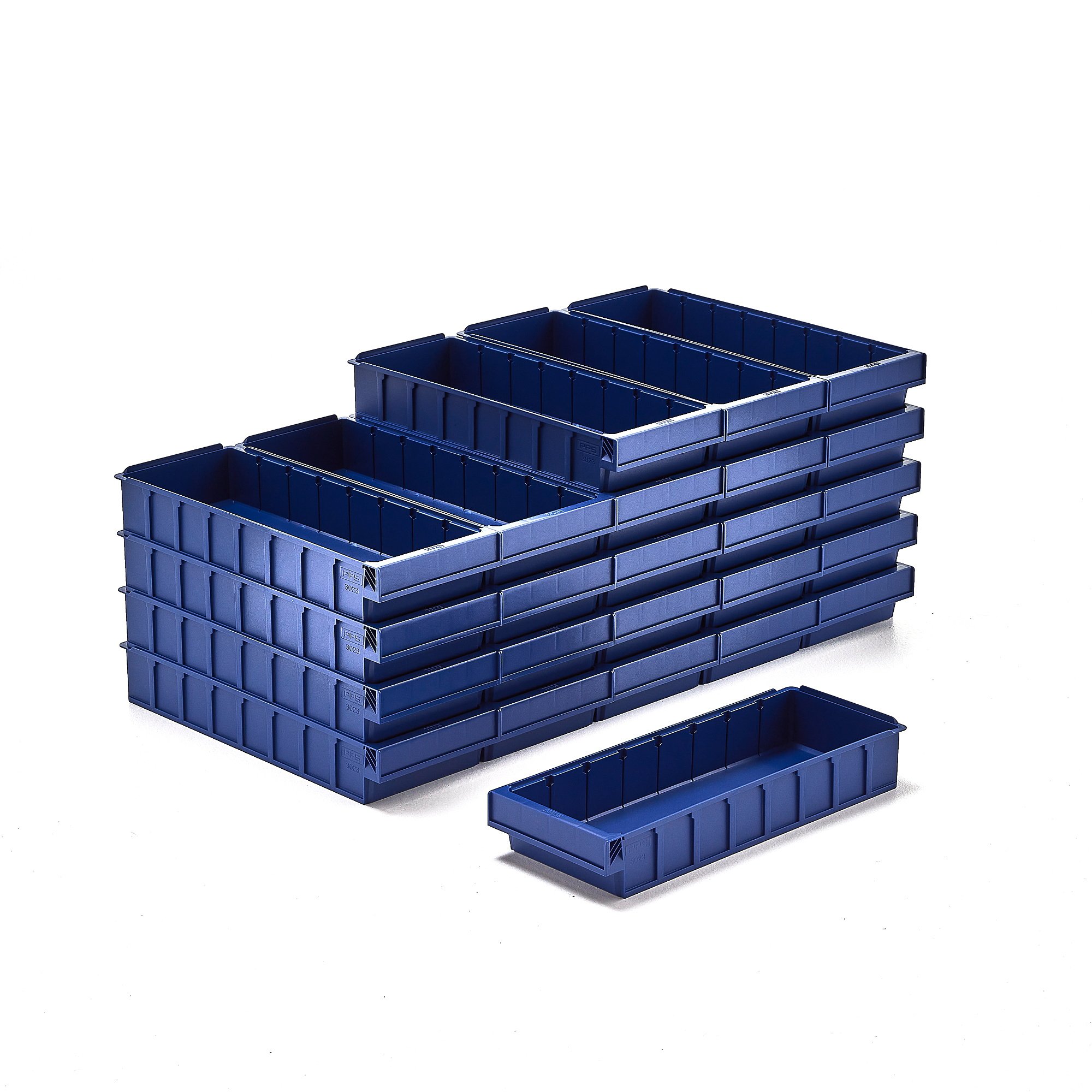 Plastový box DETAIL, pre 7 deliacich priečok, 500x188x80 mm, modrá, 24 ks