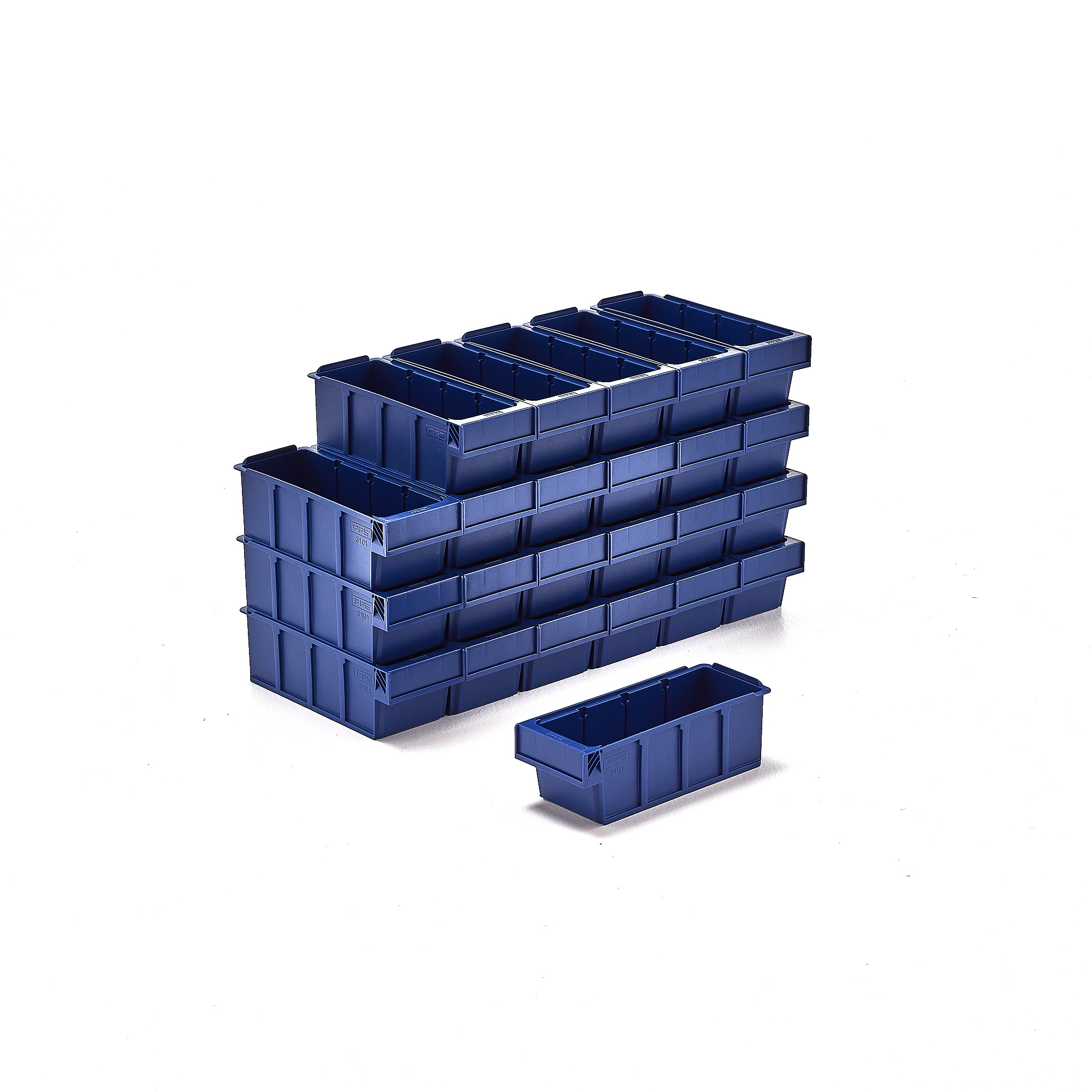 Plastový box DETAIL, pre 3 deliacich priečok, 300x115x100 mm, modrá, 24 ks