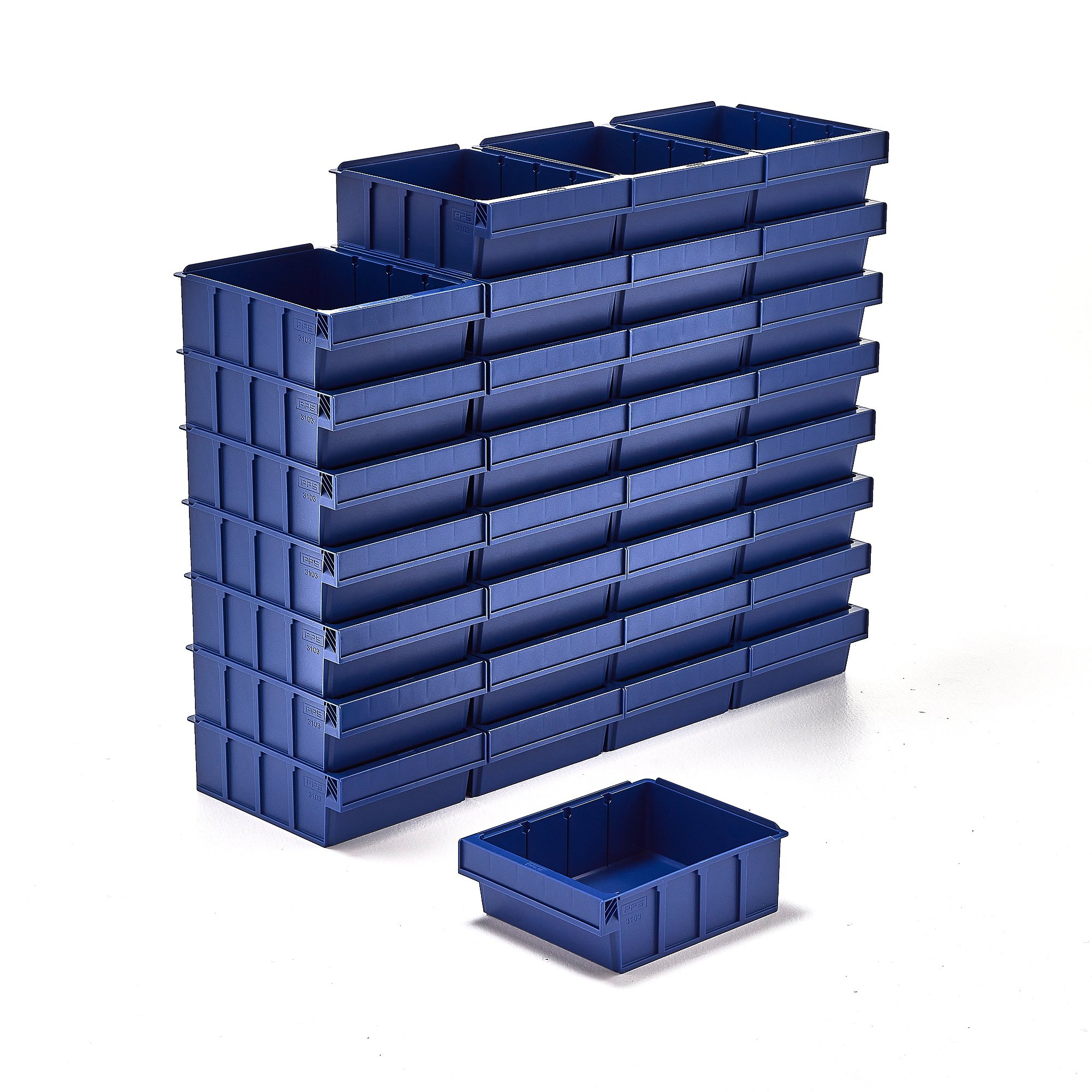 Plastový box DETAIL, pre 3 deliacich priečok, 300x230x100 mm, modrá, 32 ks