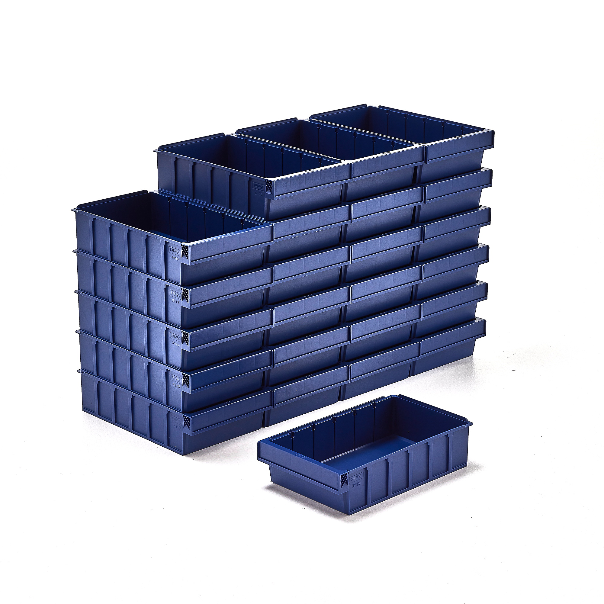 Plastový box DETAIL, pre 5 deliacich priečok, 400x230x100 mm, modrá, 24 ks