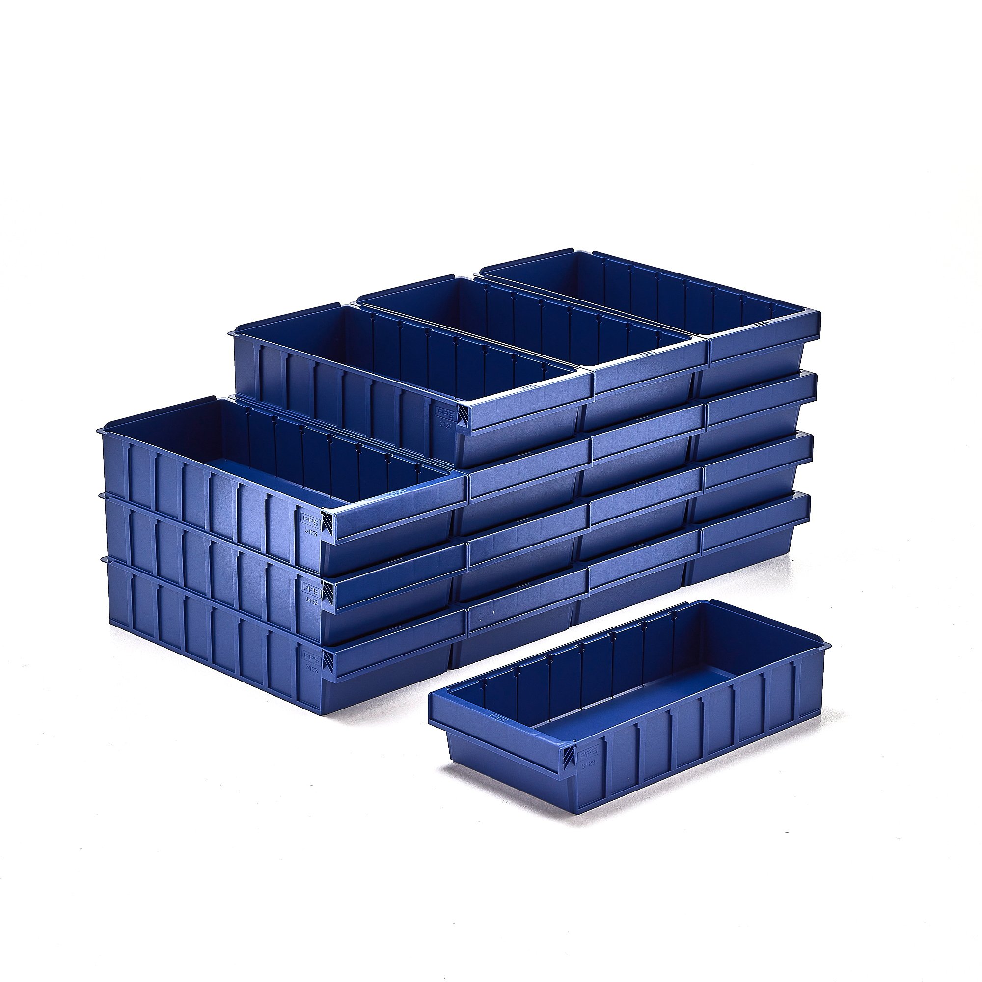 Plastový box DETAIL, pre 7 deliacich priečok, 500x230x100 mm, modrá, 16 ks