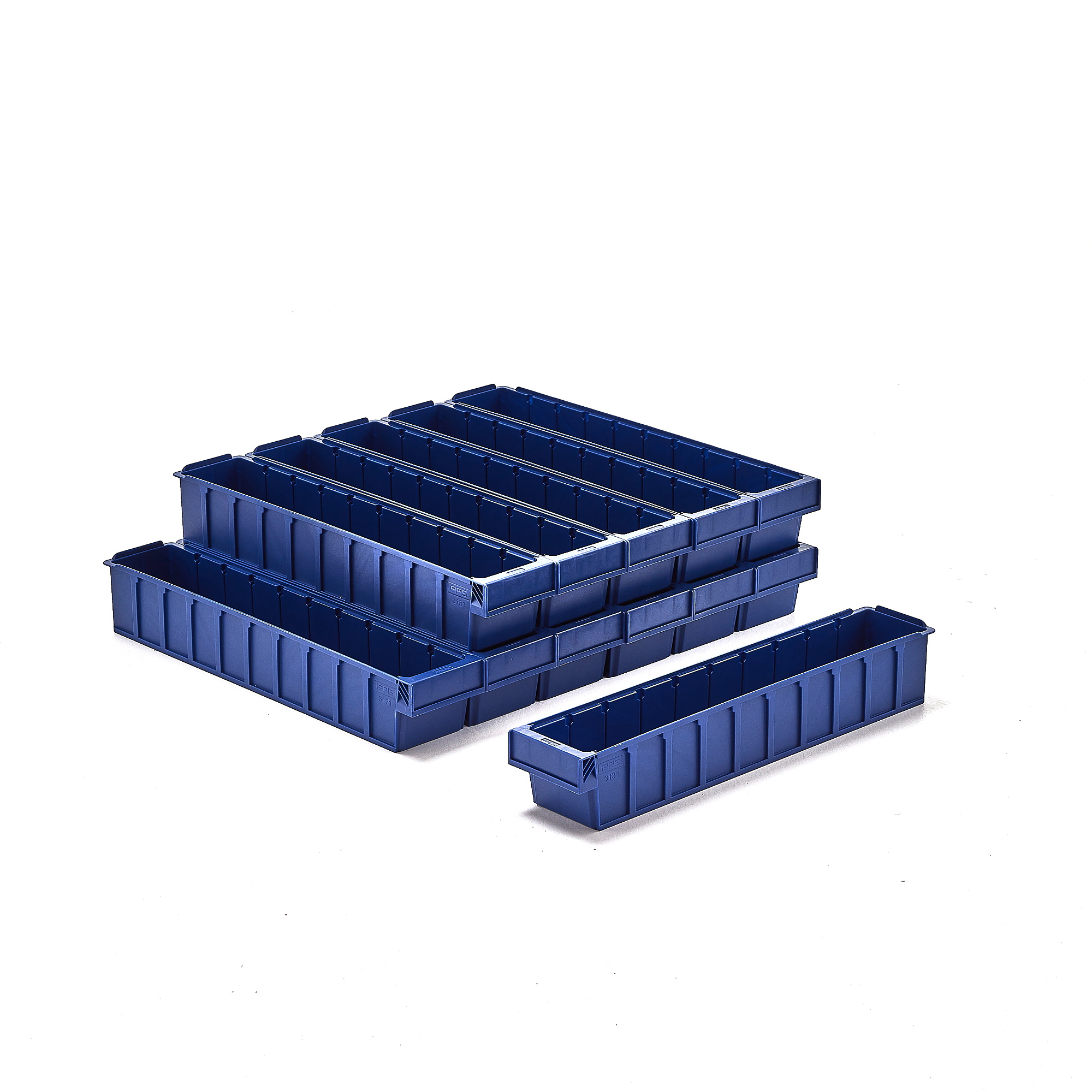Plastový box DETAIL, pre 9 deliacich priečok, 600x115x100 mm, modrá, 12 ks