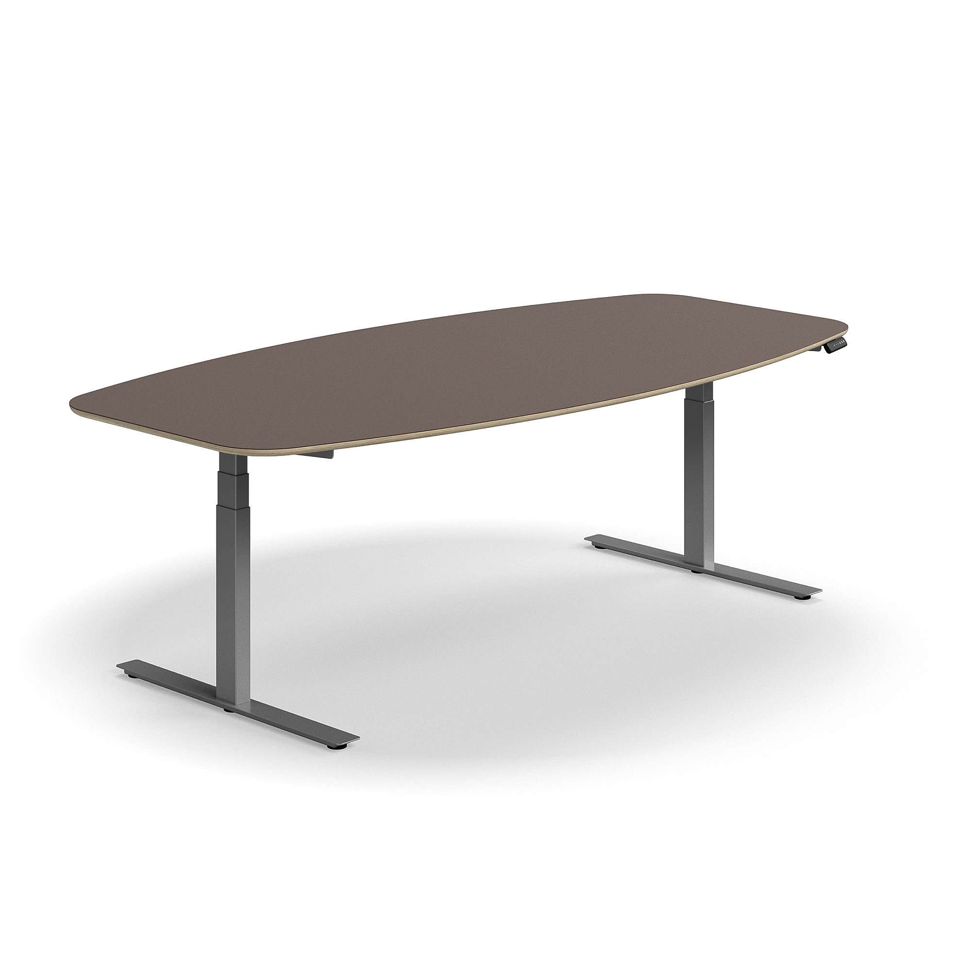 Jednací stůl AUDREY, výškově nastavitelný, 2400x1200 mm, stříbrná podnož, šedohnědá deska