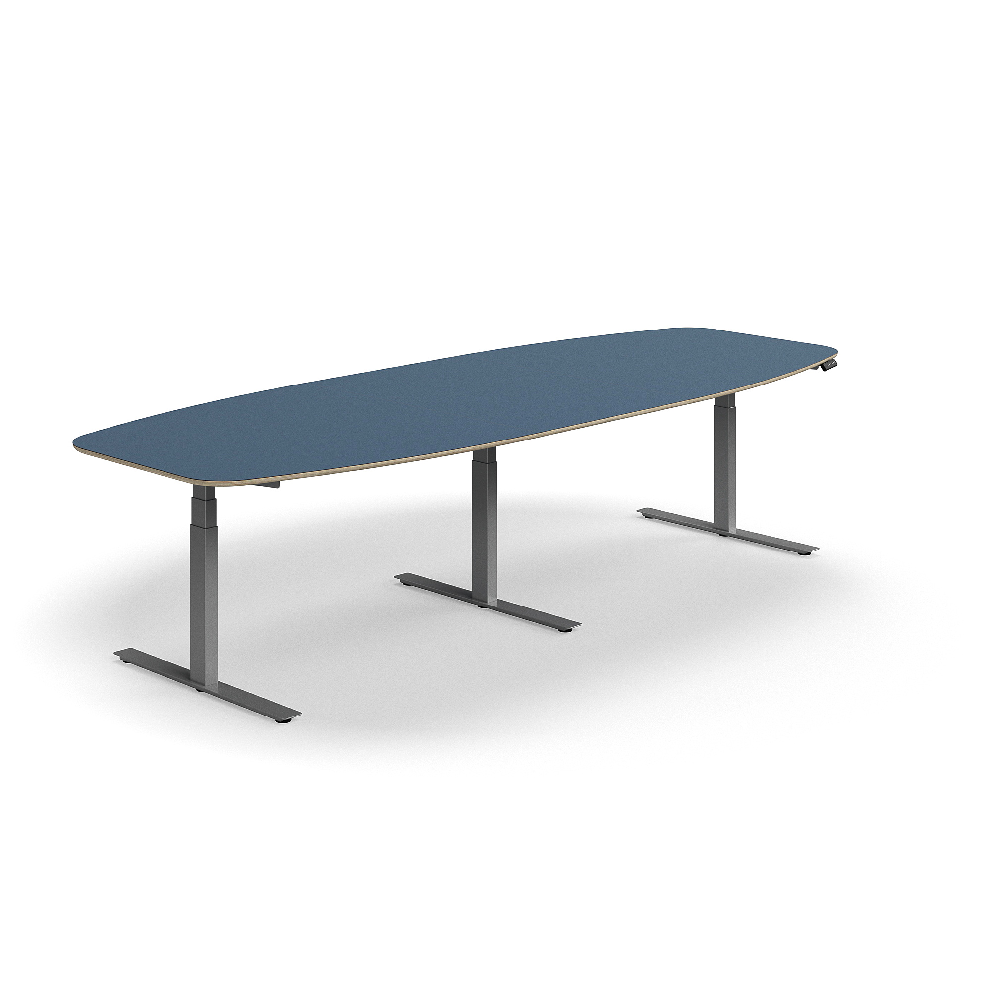 Levně Jednací stůl AUDREY, výškově nastavitelný, 3200x1200 mm, stříbrná podnož, šedomodrá deska
