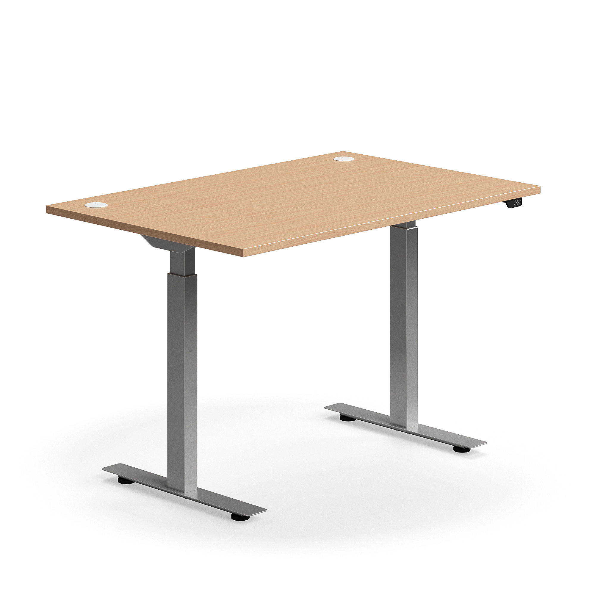 E-shop Výškovo nastaviteľný stôl FLEXUS, rovný, 1200x800 mm, strieborný rám, buk