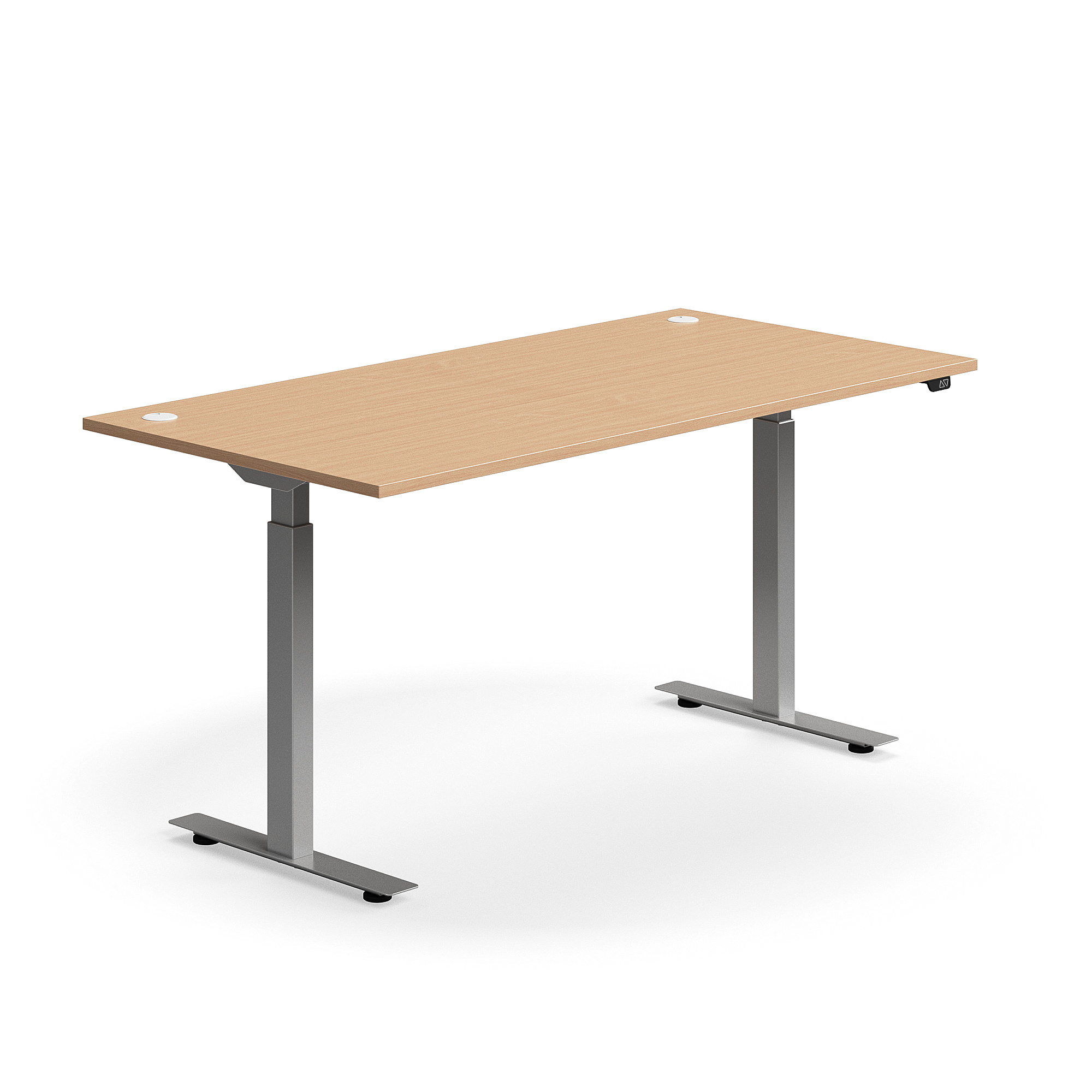 Výškově nastavitelný stůl FLEXUS, 1600x800 mm, stříbrná podnož, buk