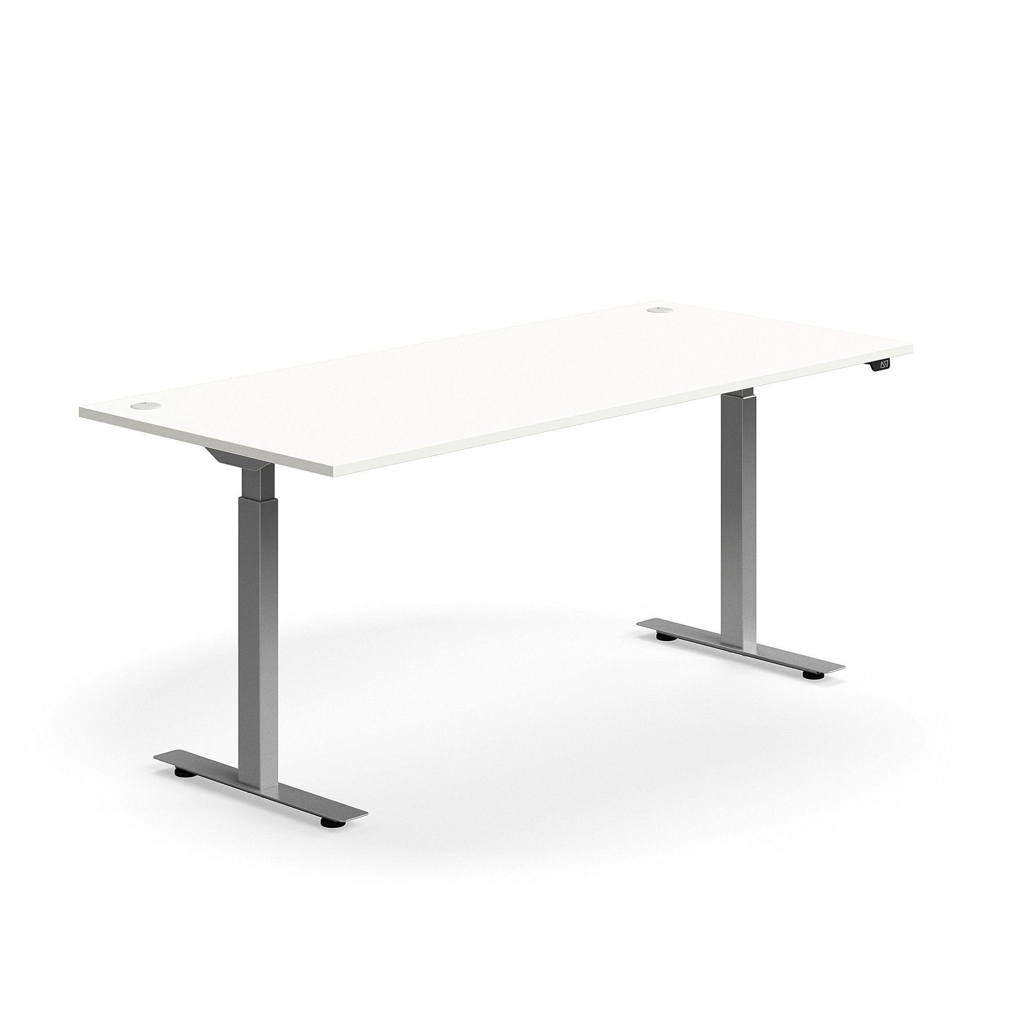E-shop Výškovo nastaviteľný stôl FLEXUS, rovný, 1800x800 mm, strieborný rám, biela