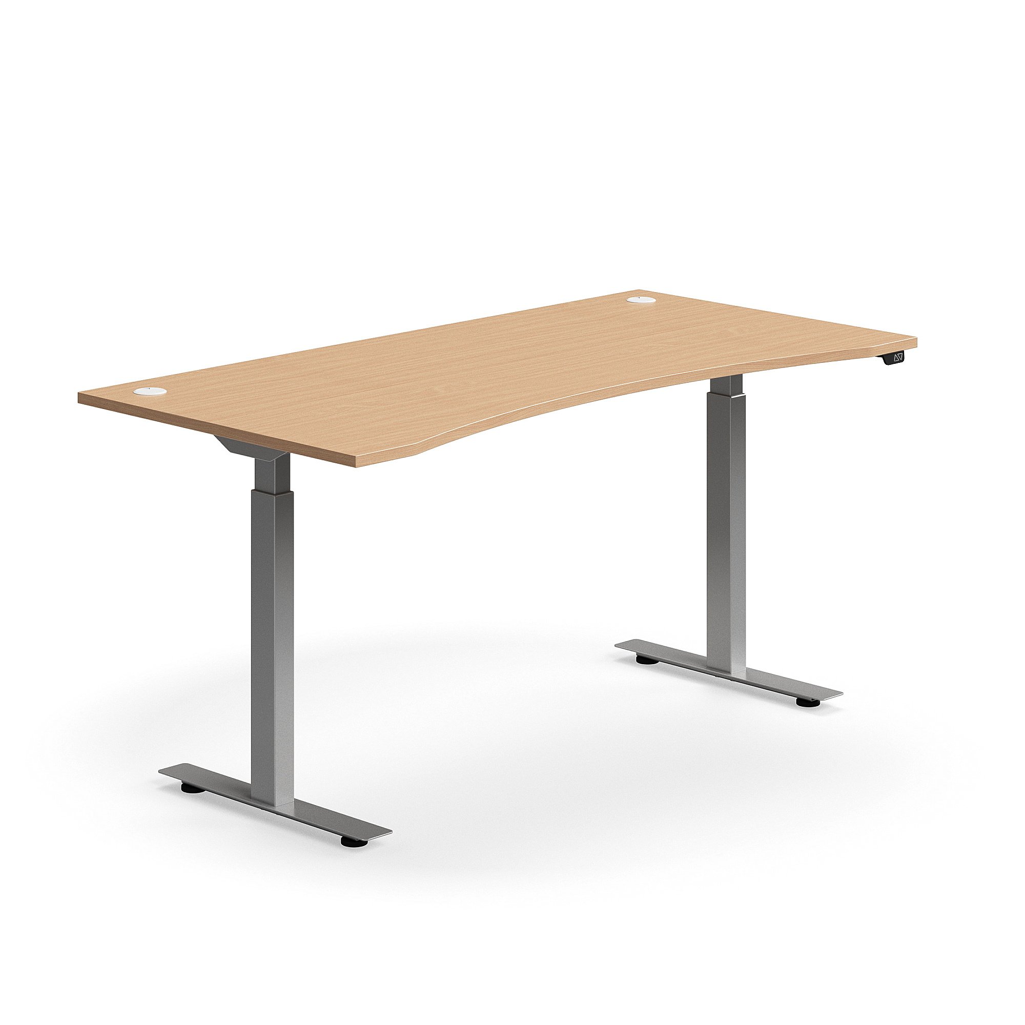 E-shop Výškovo nastaviteľný stôl FLEXUS, s výrezom, 1600x800 mm, strieborný rám, buk