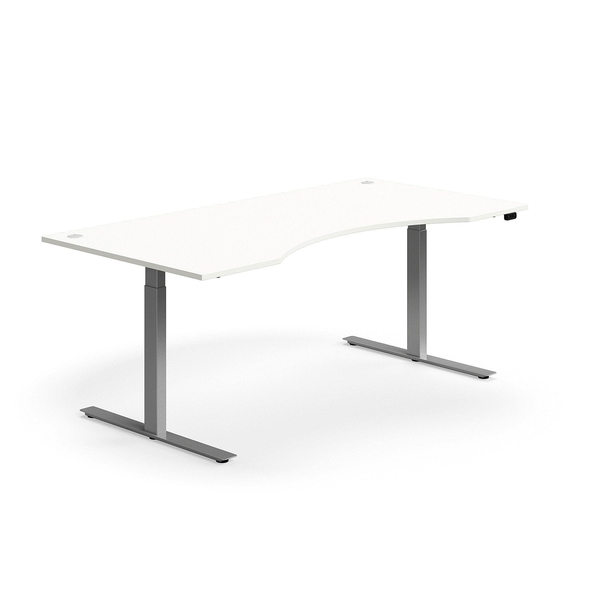E-shop Výškovo nastaviteľný stôl FLEXUS, s výrezom, 2000x1000 mm, strieborný rám, biela