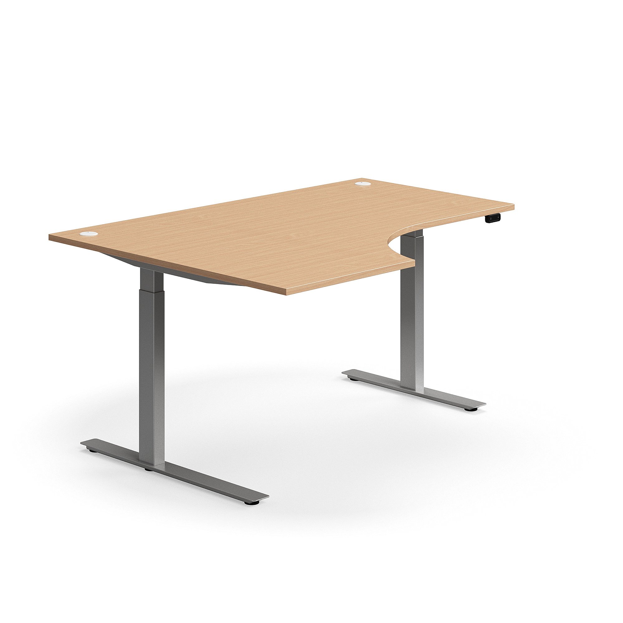 Výškově nastavitelný stůl FLEXUS, rohový, 1600x1200 mm, stříbrná podnož, buk