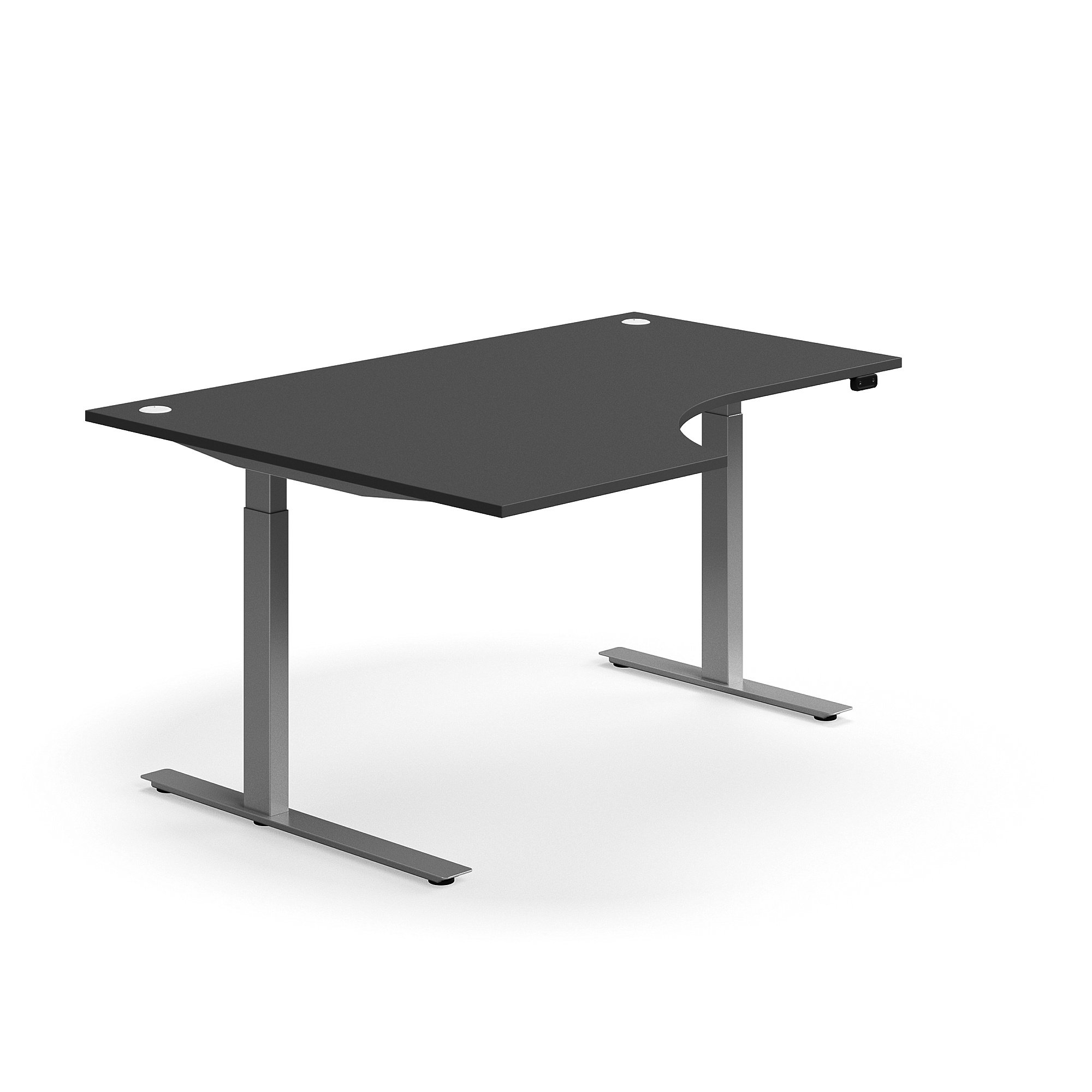 E-shop Výškovo nastaviteľný stôl FLEXUS, rohový, 1600x1200 mm, strieborný rám, šedá