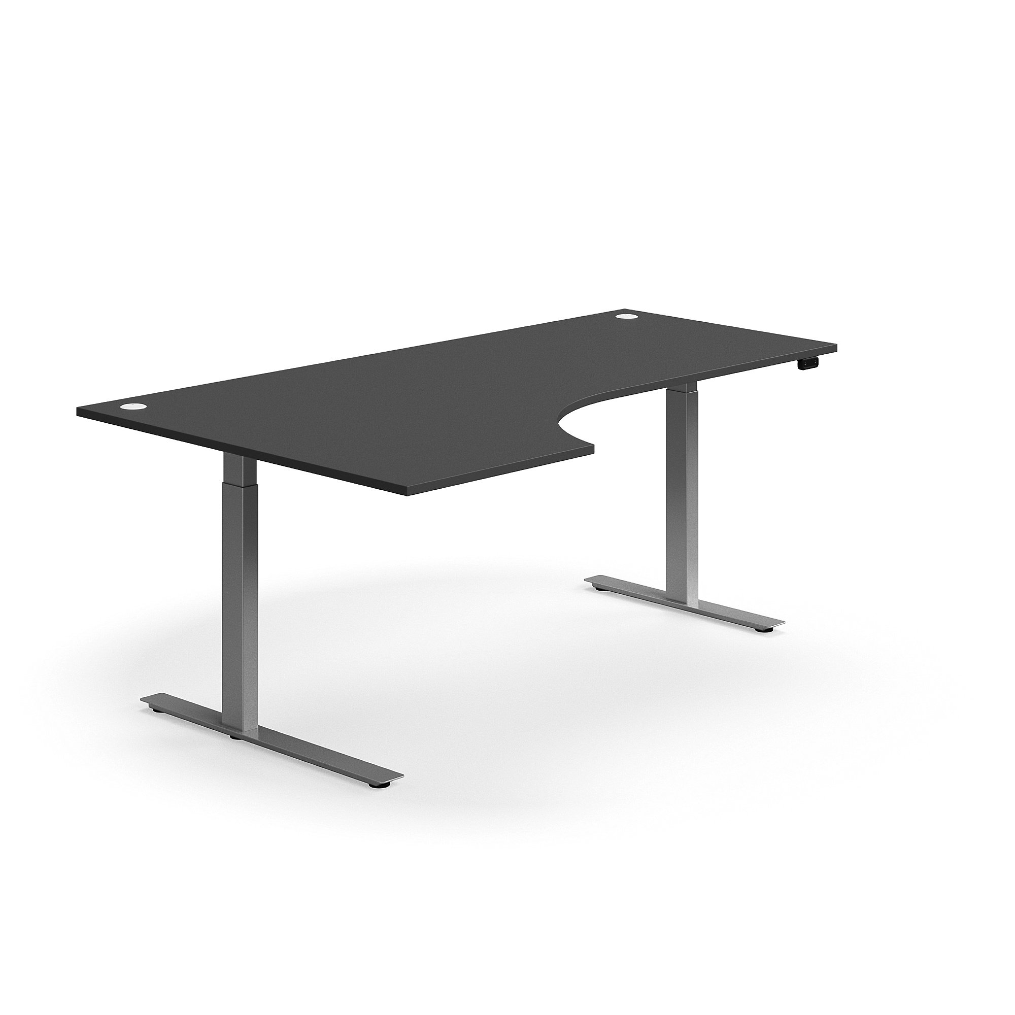 Výškově nastavitelný stůl FLEXUS, rohový, 2000x1200 mm, stříbrná podnož, šedá
