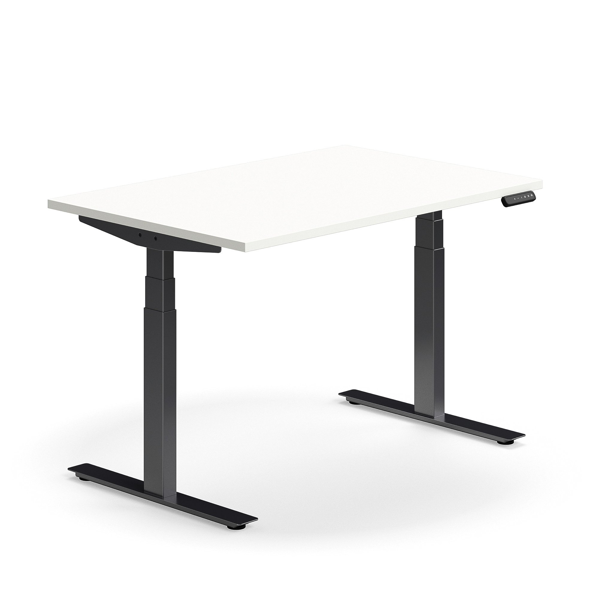 Výškově nastavitelný stůl QBUS, 1200x800 mm, černá podnož, bílá