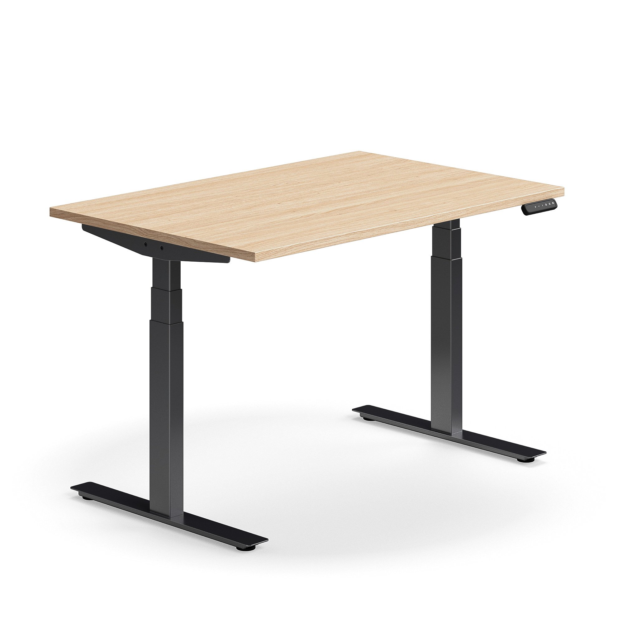 Výškově nastavitelný stůl QBUS, 1200x800 mm, černá podnož, dub