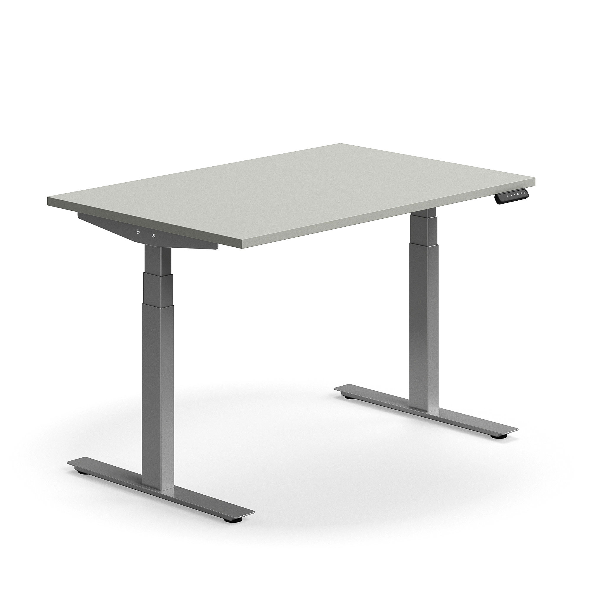 Výškově nastavitelný stůl QBUS, 1200x800 mm, stříbrná podnož, světle šedá