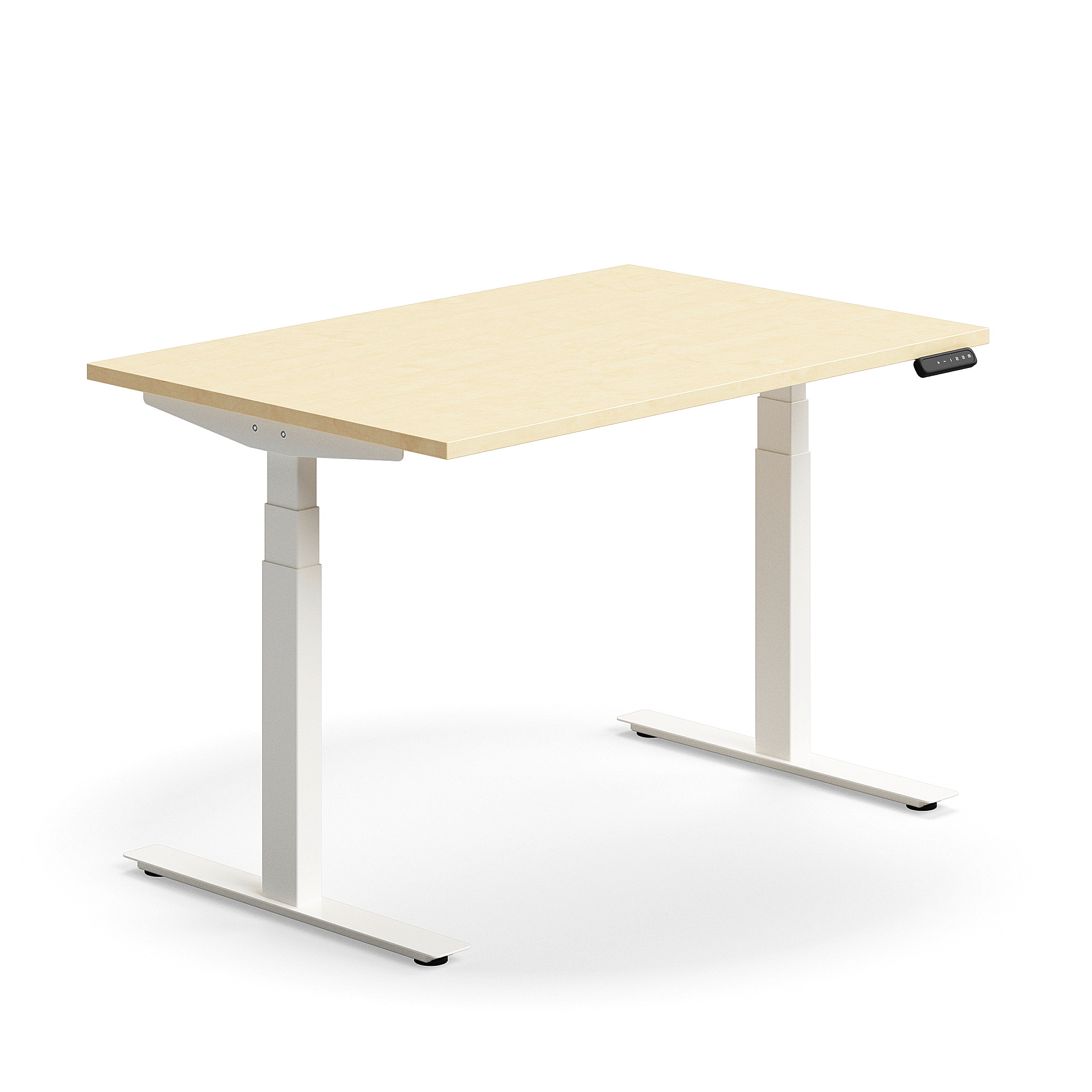 Výškově nastavitelný stůl QBUS, 1200x800 mm, bílá podnož, bříza