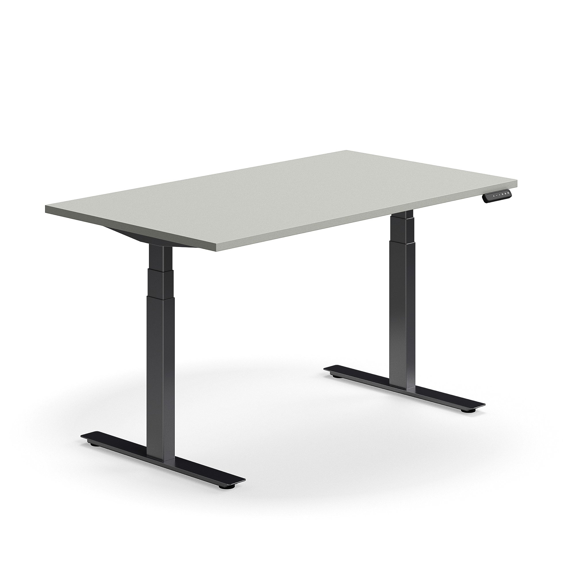 Výškově nastavitelný stůl QBUS, 1400x800 mm, černá podnož, světle šedá