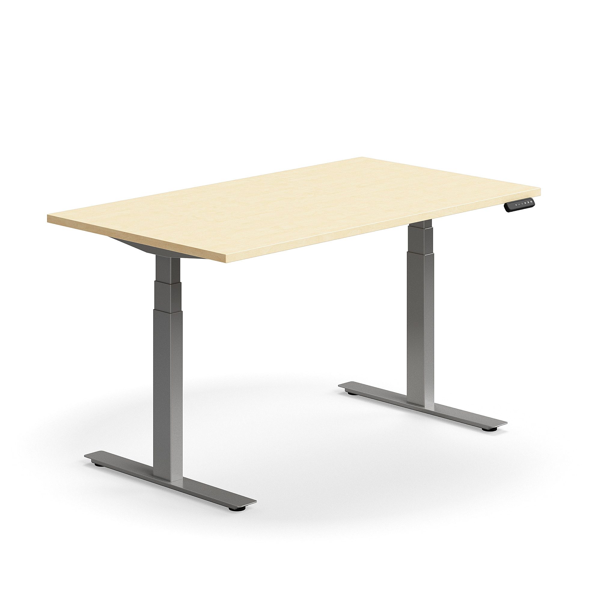 Výškově nastavitelný stůl QBUS, 1400x800 mm, stříbrná podnož, bříza