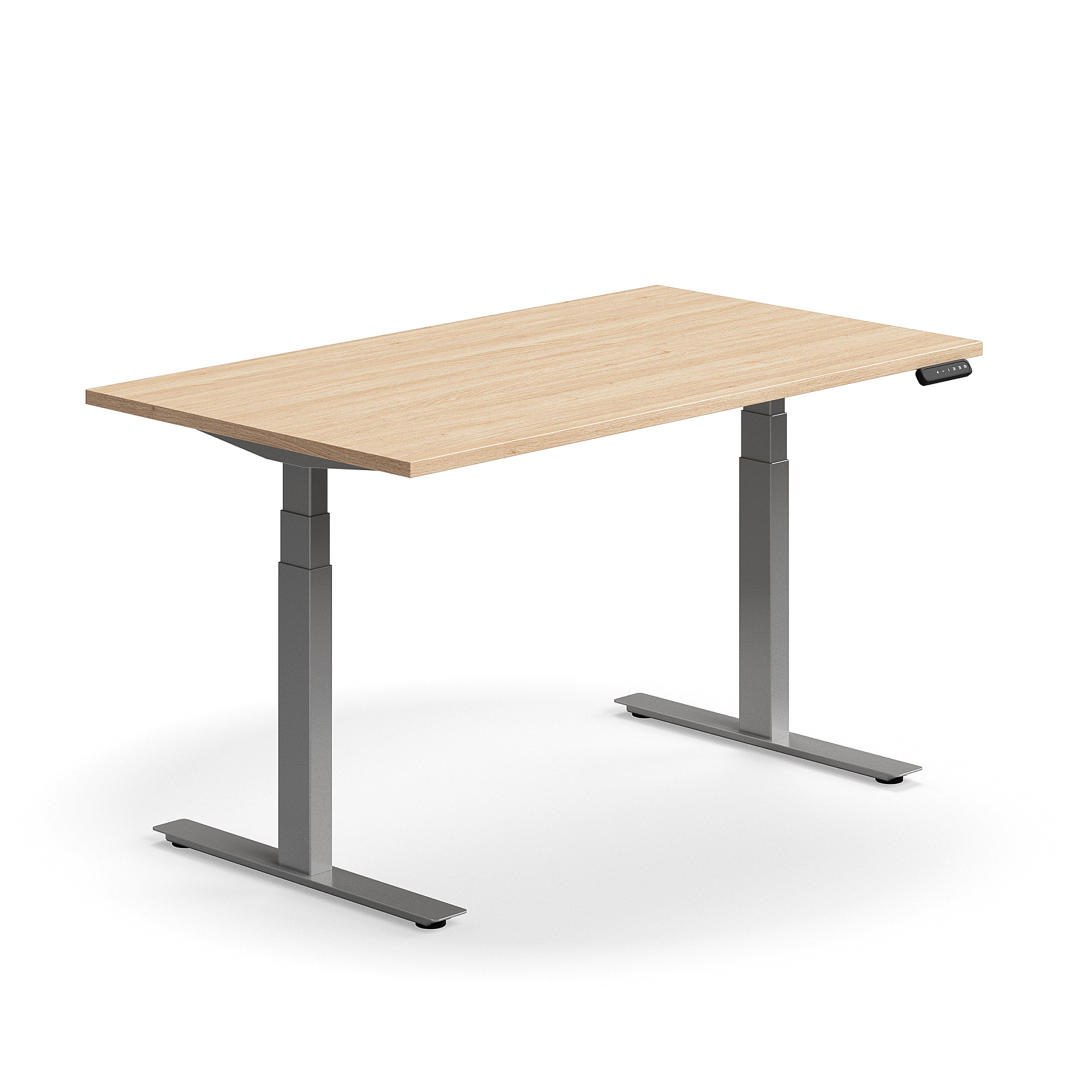 Výškově nastavitelný stůl QBUS, 1400x800 mm, stříbrná podnož, dub