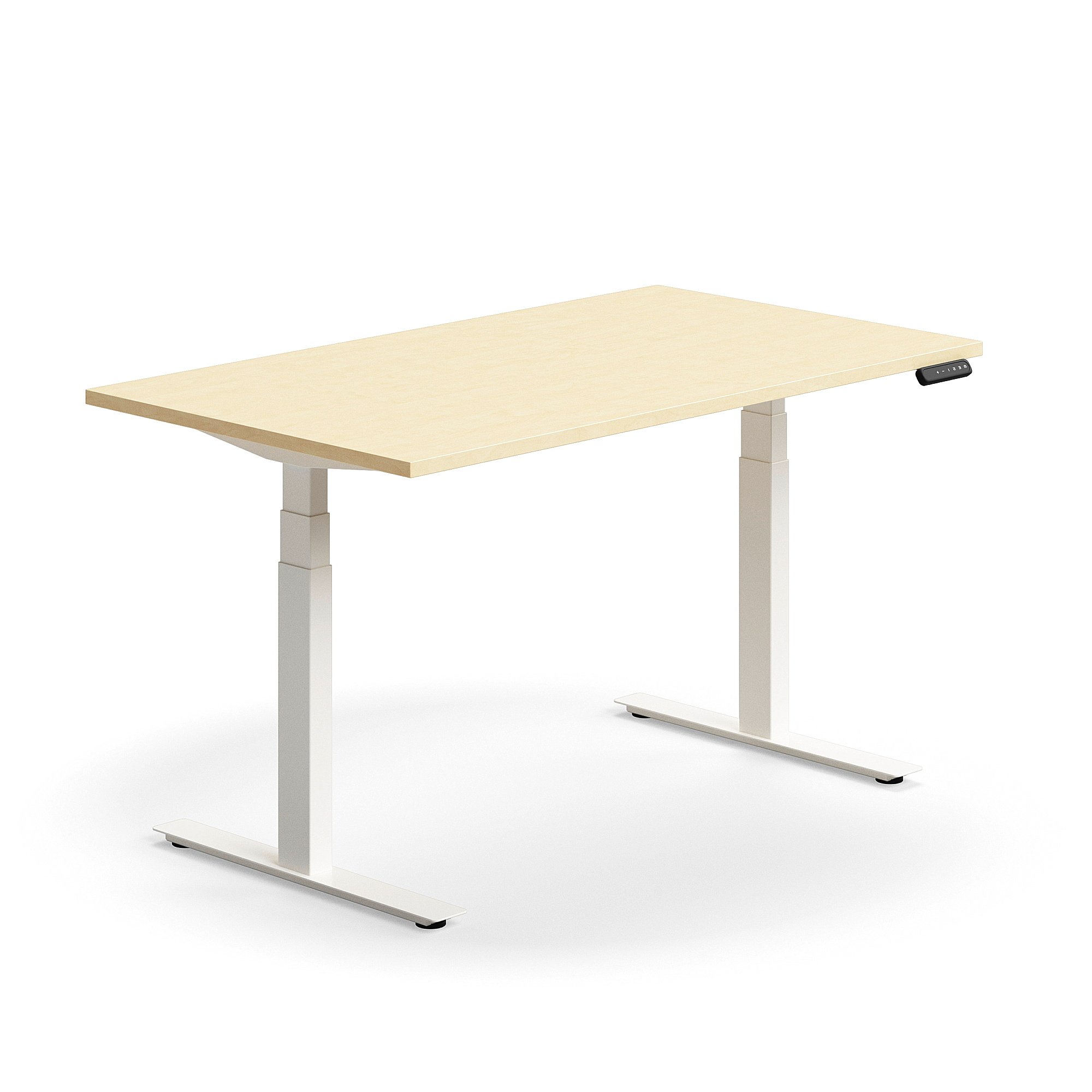 Výškově nastavitelný stůl QBUS, 1400x800 mm, bílá podnož, bříza
