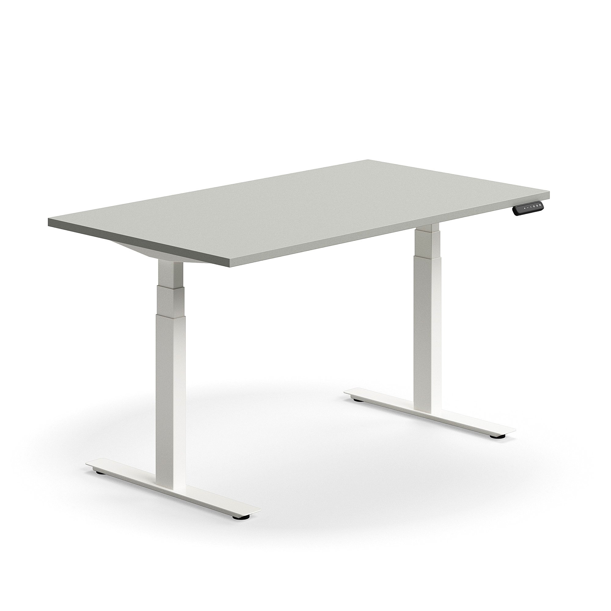 Levně Výškově nastavitelný stůl QBUS, 1400x800 mm, bílá podnož, světle šedá