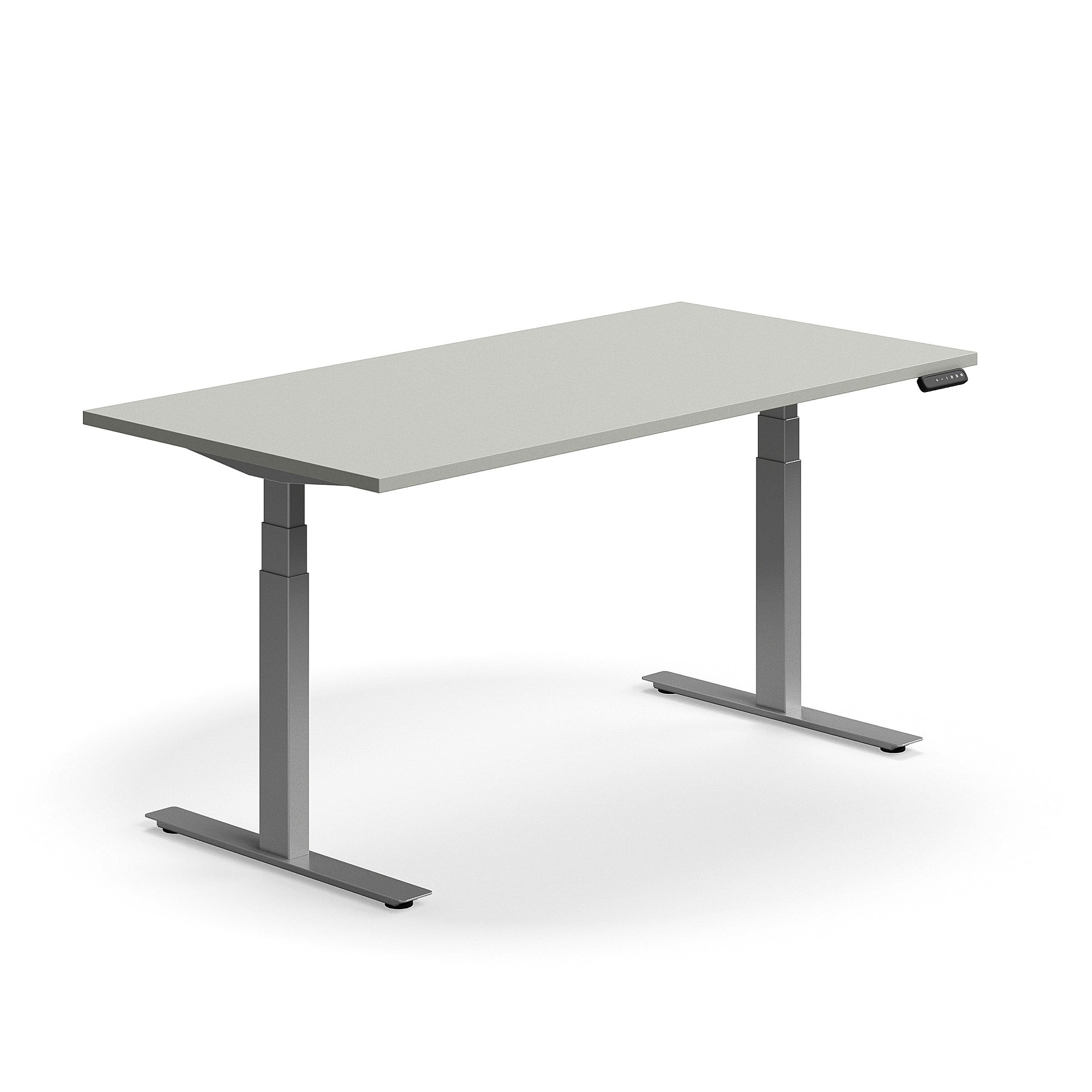 E-shop Výškovo nastaviteľný stôl QBUS, rovný, 1600x800 mm, strieborný rám, svetlošedá
