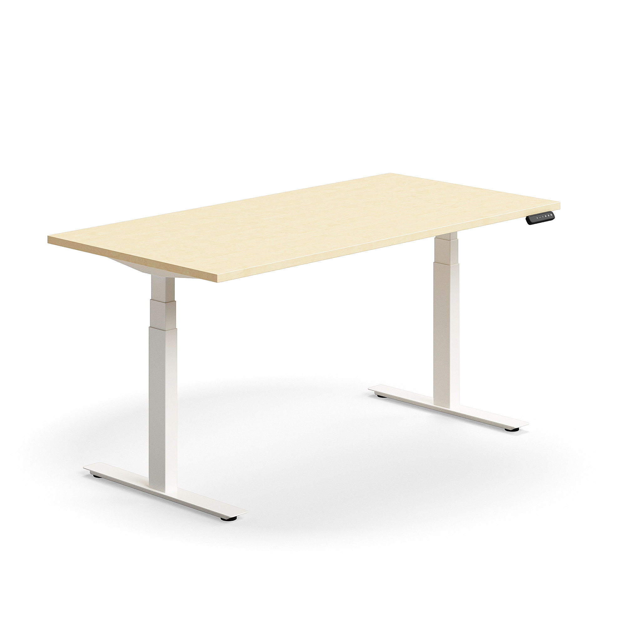 Výškově nastavitelný stůl QBUS, 1600x800 mm, bílá podnož, bříza