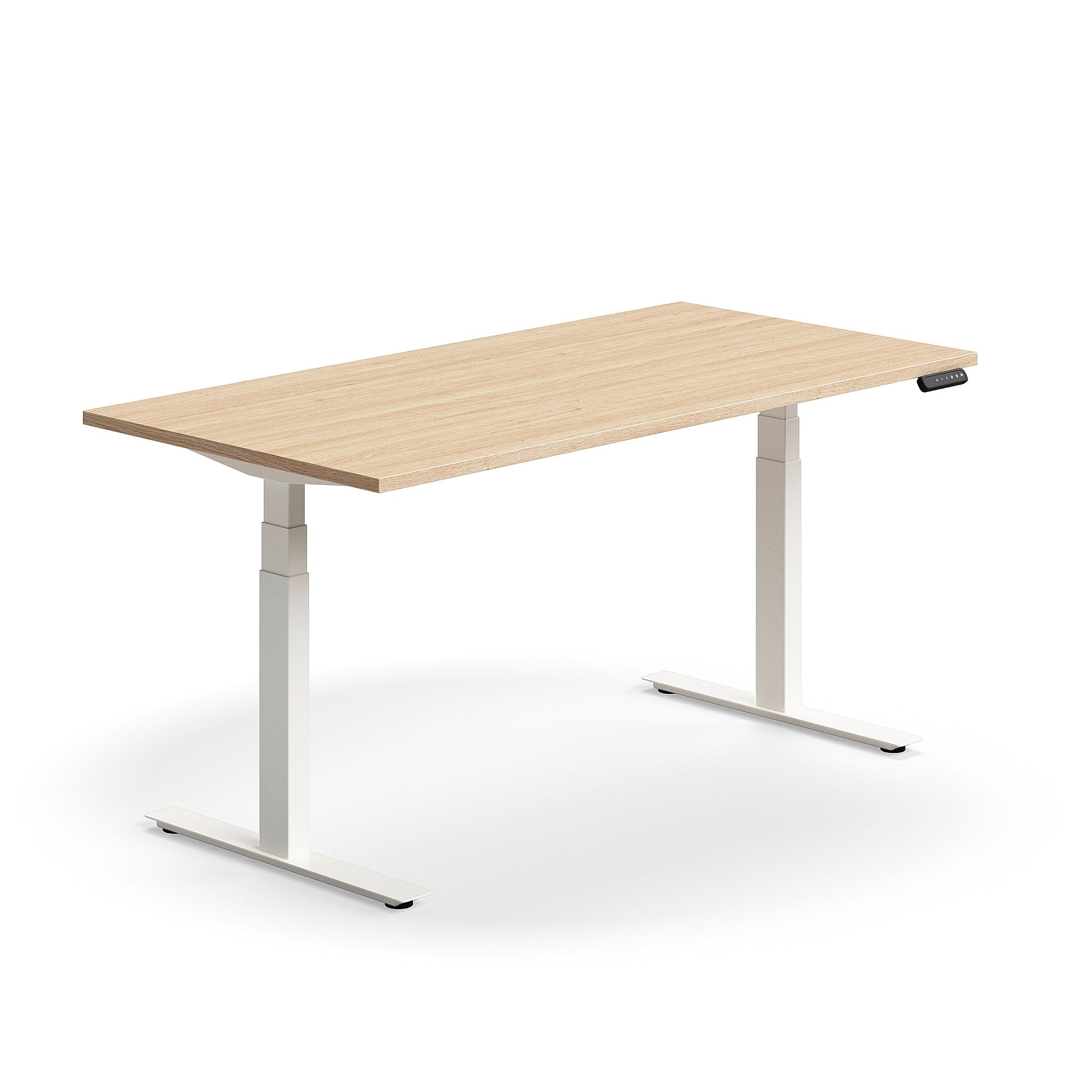Výškově nastavitelný stůl QBUS, 1600x800 mm, bílá podnož, dub