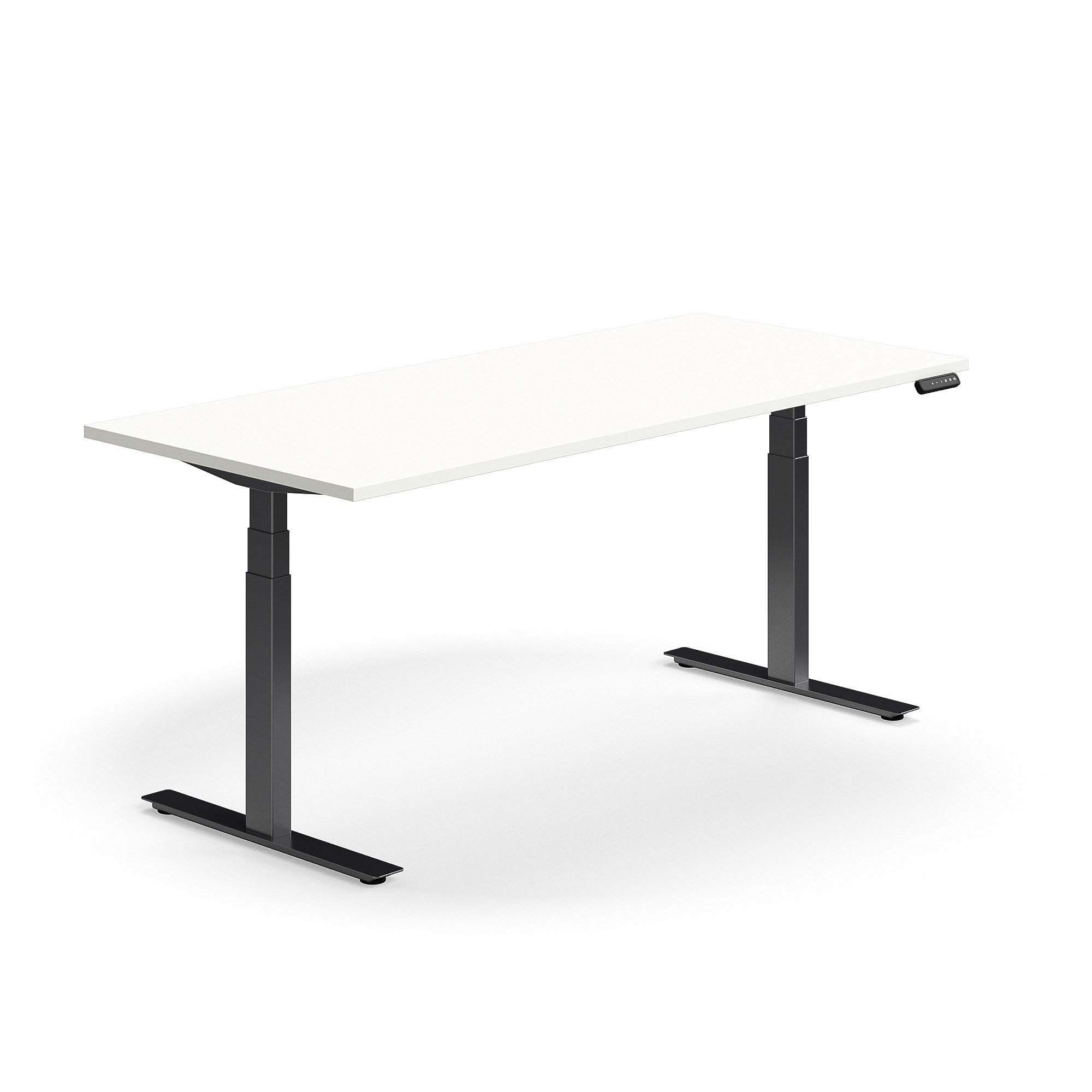 Výškově nastavitelný stůl QBUS, 1800x800 mm, černá podnož, bílá