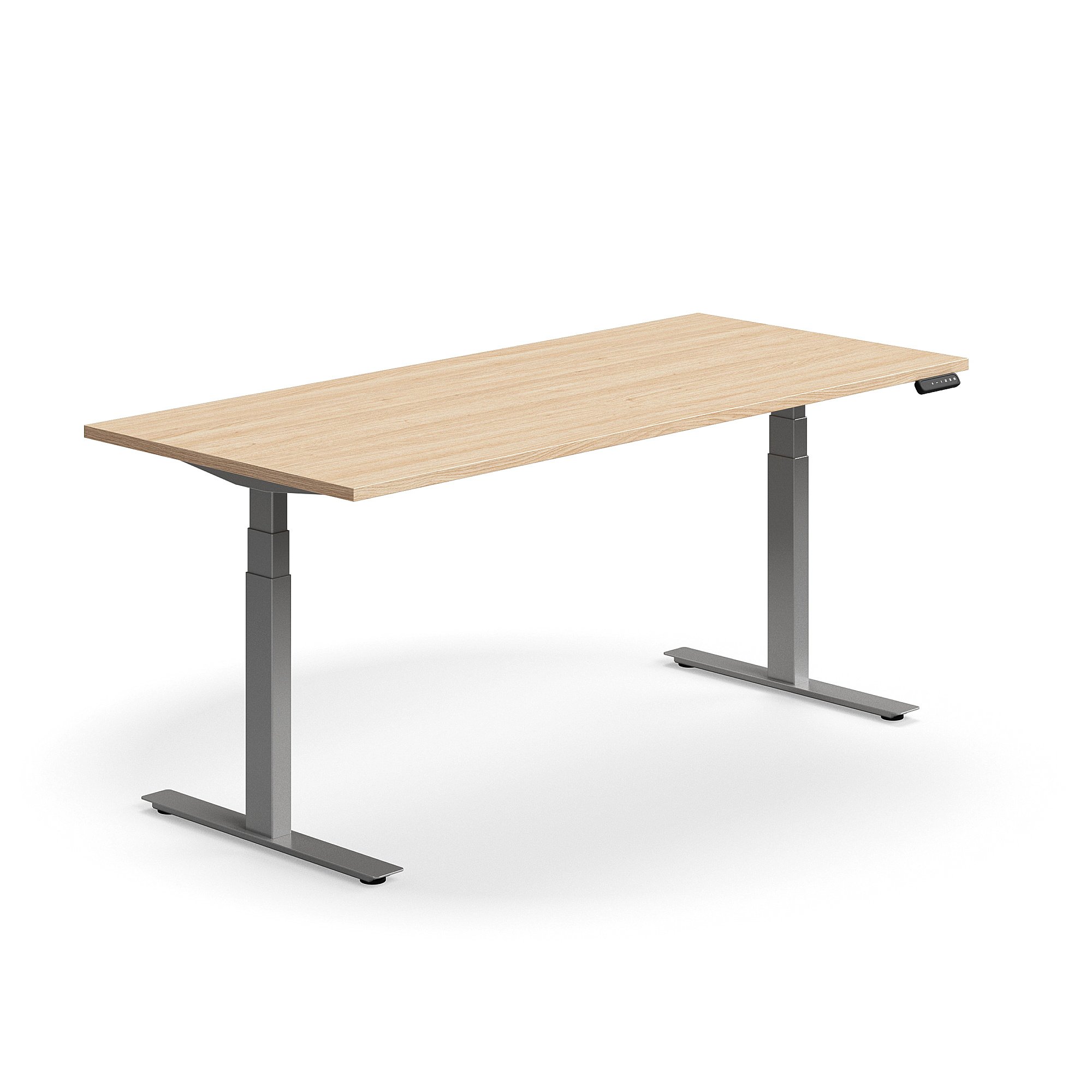 Výškově nastavitelný stůl QBUS, 1800x800 mm, stříbrná podnož, dub