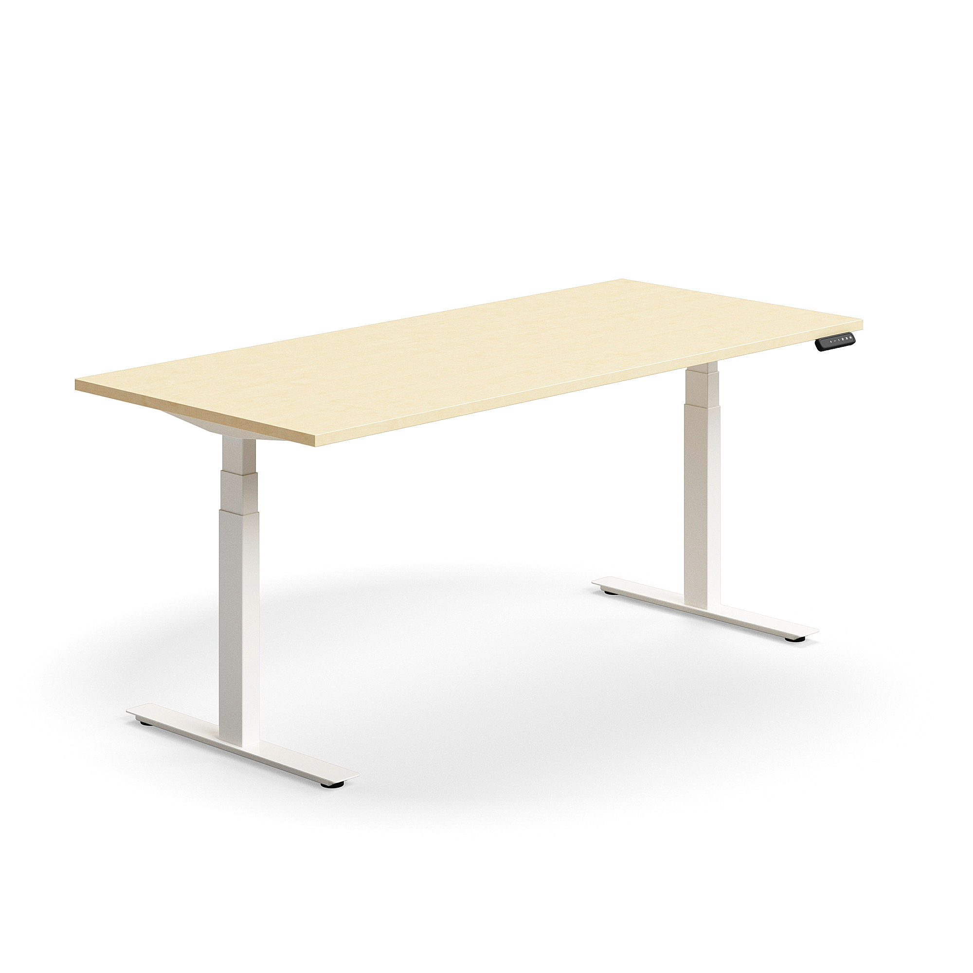 Výškově nastavitelný stůl QBUS, 1800x800 mm, bílá podnož, bříza
