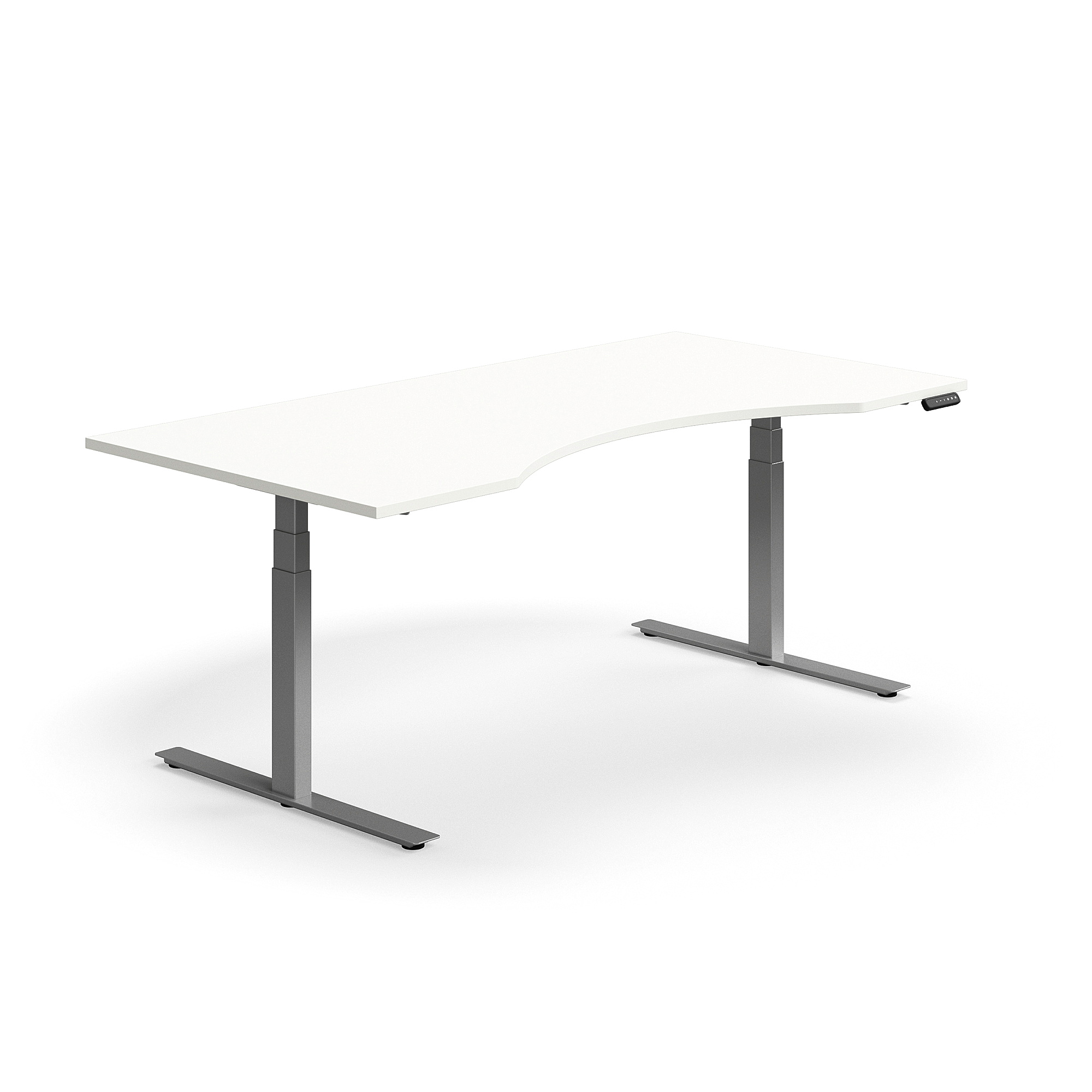 Levně Výškově nastavitelný stůl QBUS, vykrojený, 2000x1000 mm, stříbrná podnož, bílá