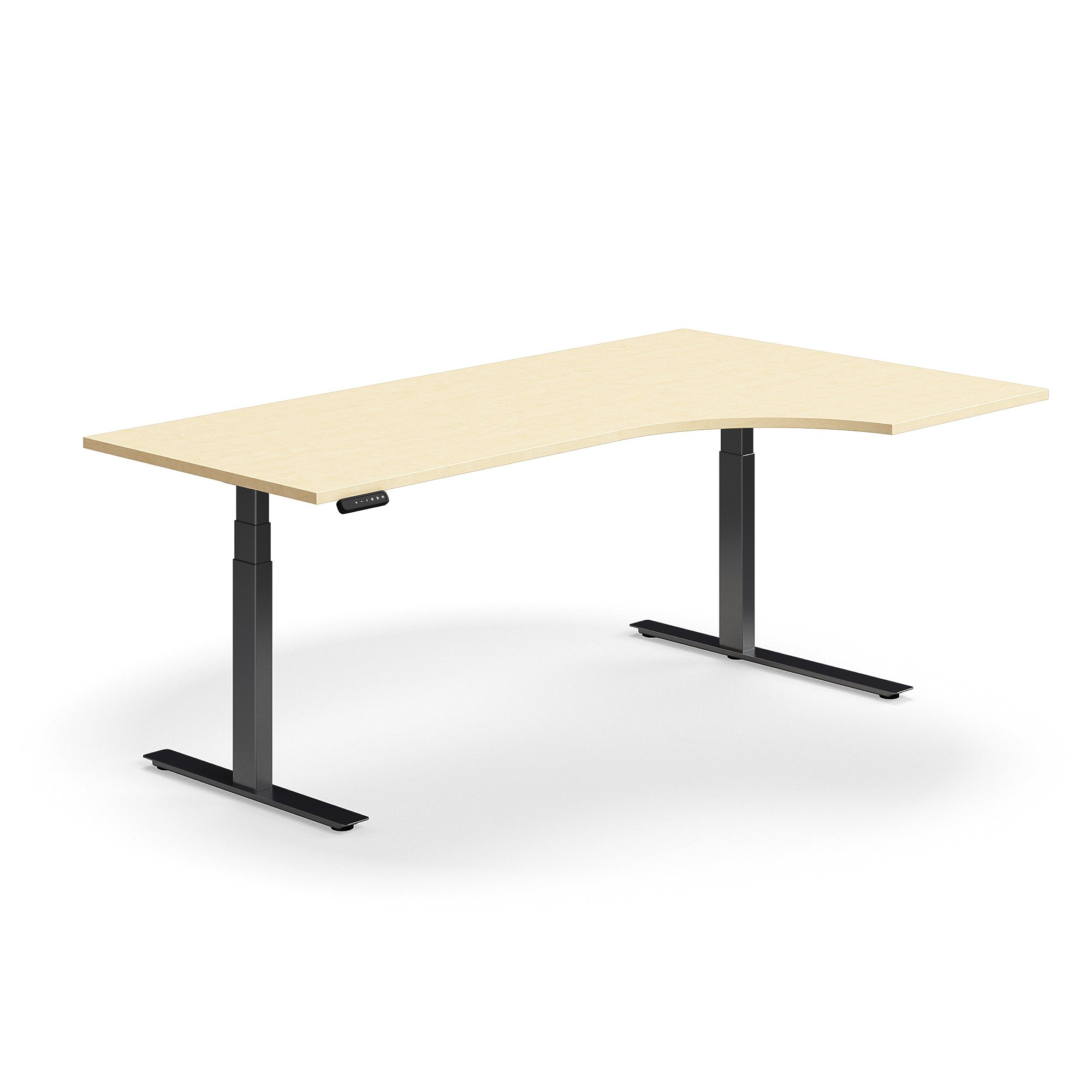 Levně Výškově nastavitelný stůl QBUS, rohový, 2000x1200 mm, černá podnož, bříza