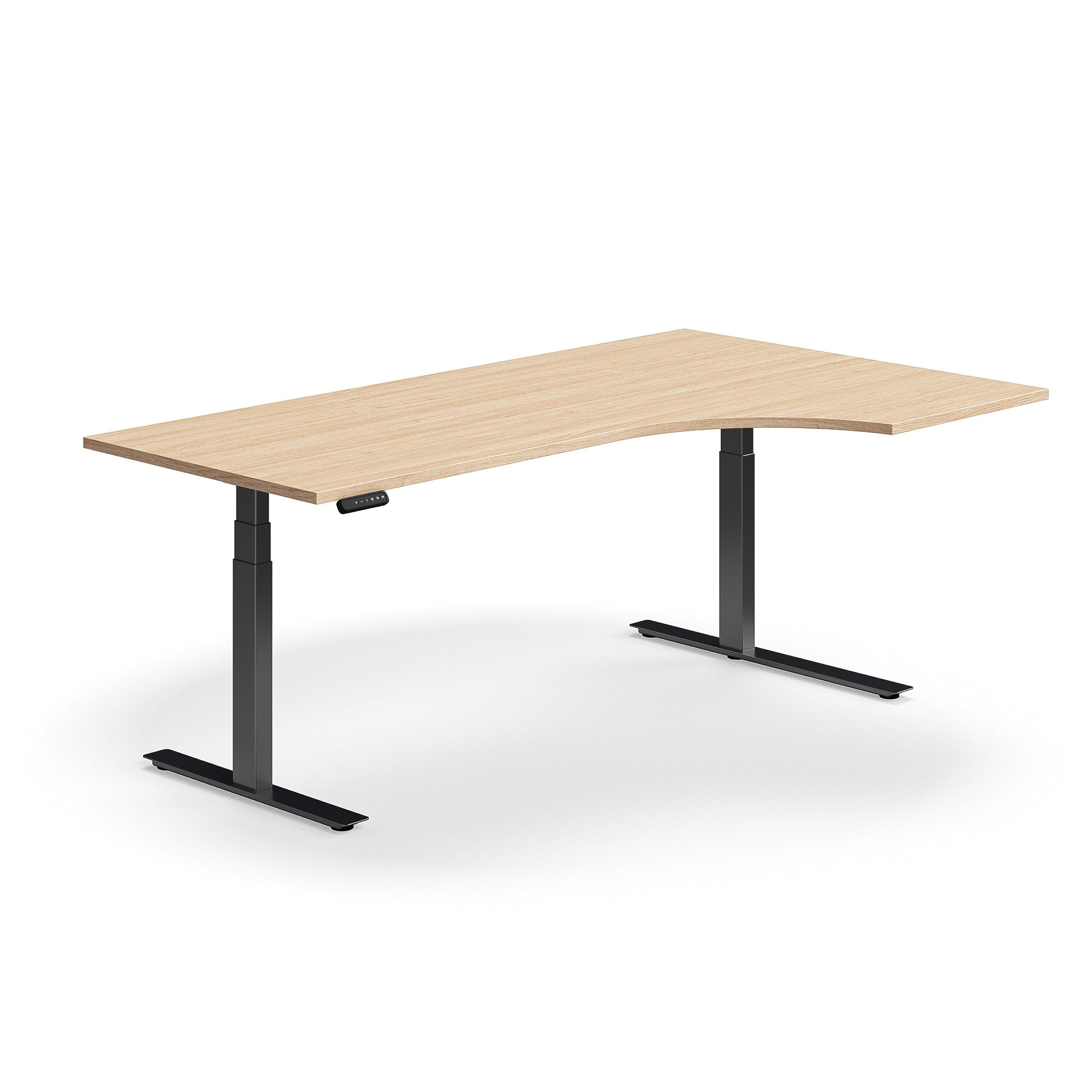 Levně Výškově nastavitelný stůl QBUS, rohový, 2000x1200 mm, černá podnož, dub