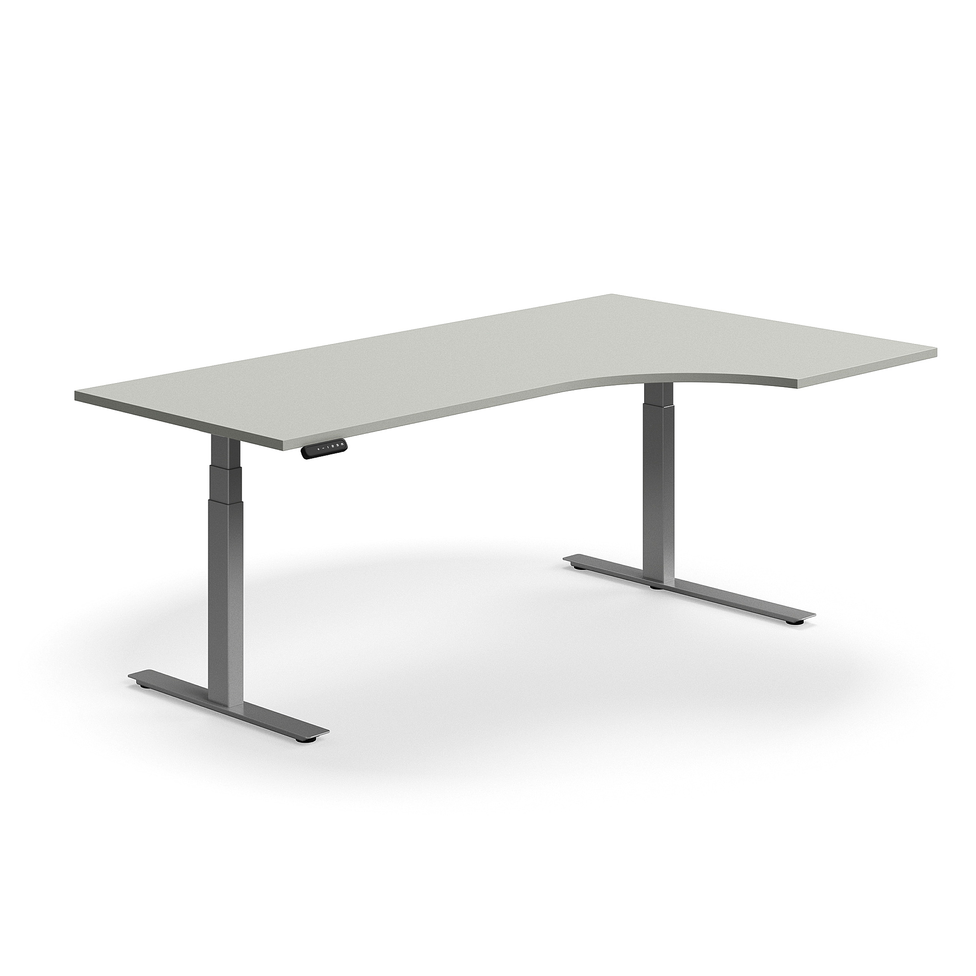 Levně Výškově nastavitelný stůl QBUS, rohový, 2000x1200 mm, stříbrná podnož, světle šedá