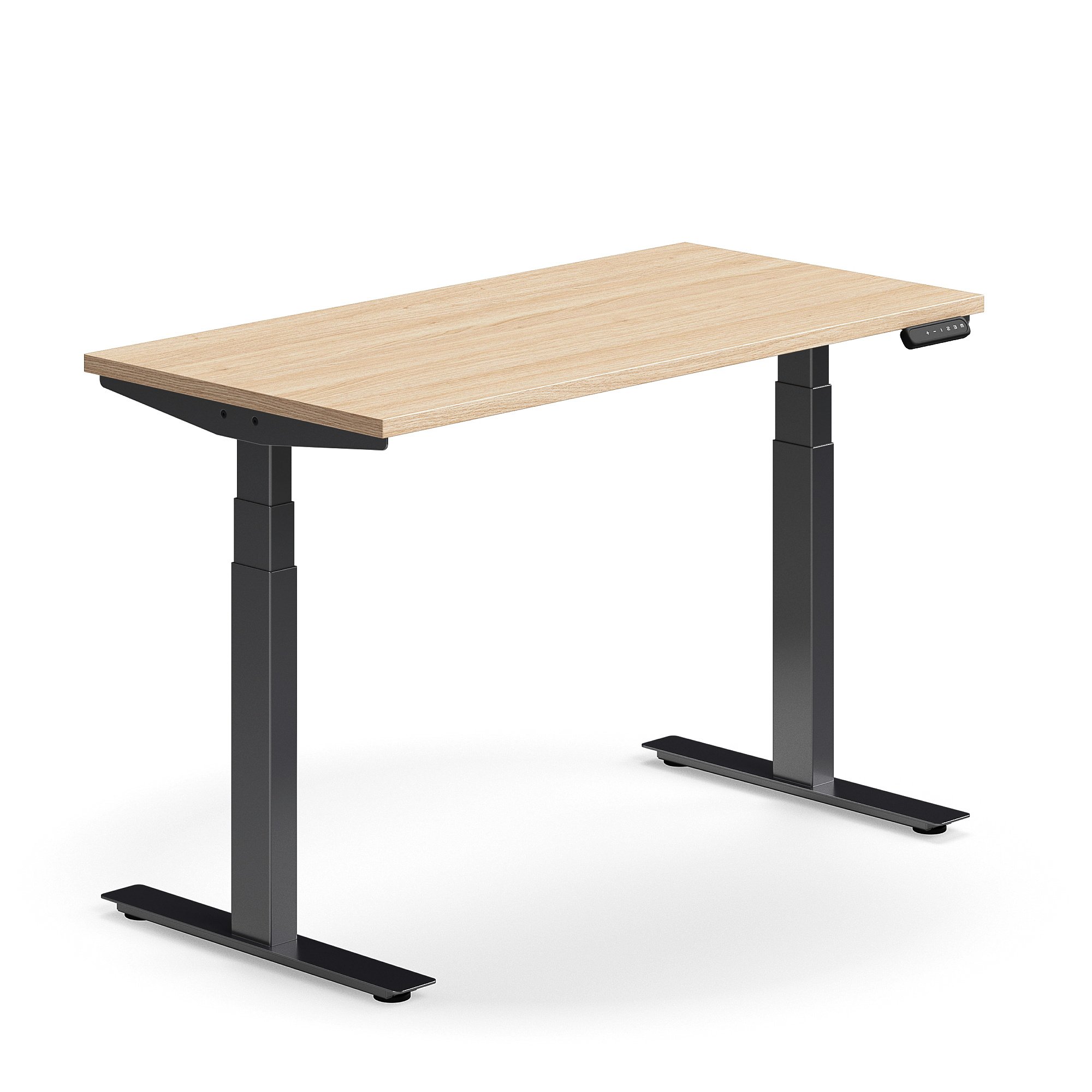 Výškově nastavitelný stůl QBUS, 1200x600 mm, černá podnož, dub