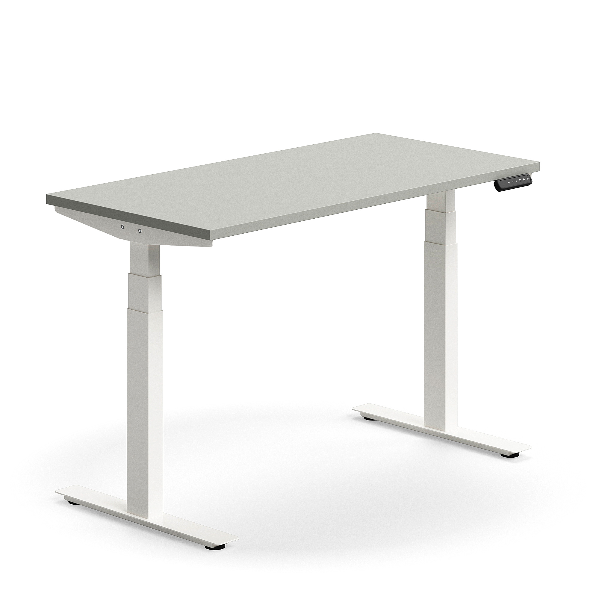 Výškově nastavitelný stůl QBUS, 1200x600 mm, bílá podnož, světle šedá