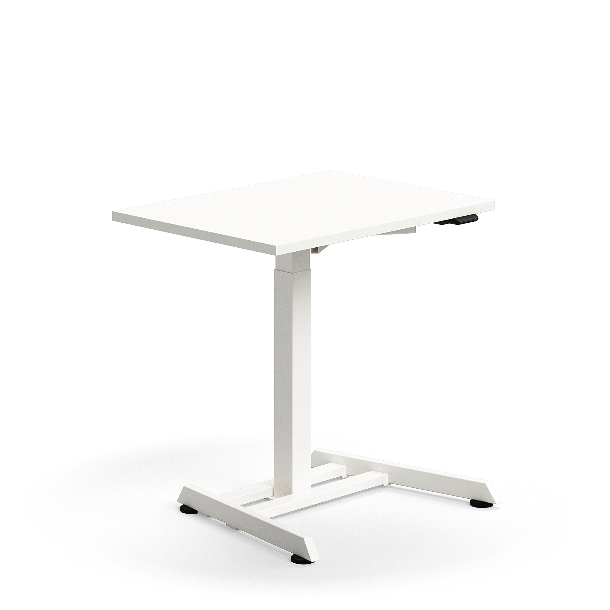 E-shop Výškovo nastaviteľný stôl QBUS, s centrálnou nohou, 800x600 mm, biely rám, biela