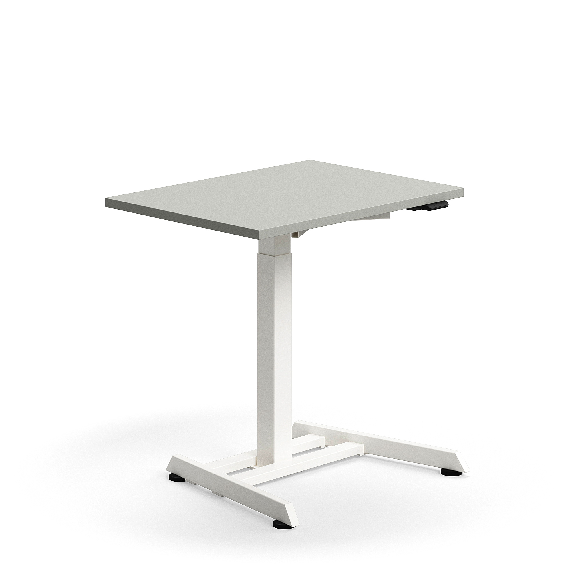 Výškově nastavitelný stůl QBUS, 800x600 mm, bílá podnož, světle šedá