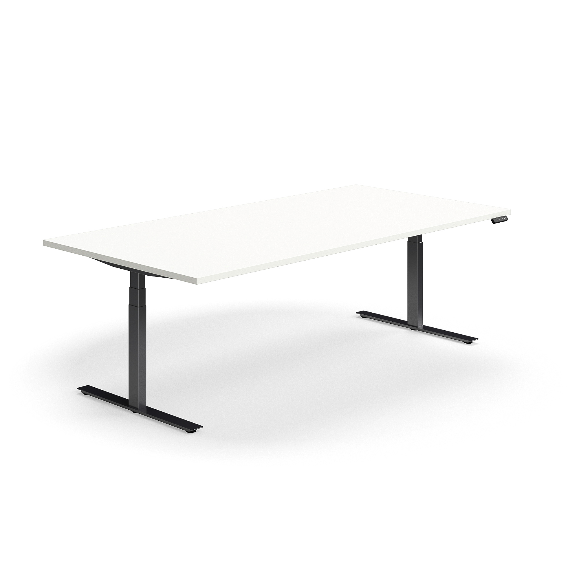 Jednací stůl QBUS, výškově nastavitelný, obdélníkový, 2400x1200 mm, černá podnož, bílá