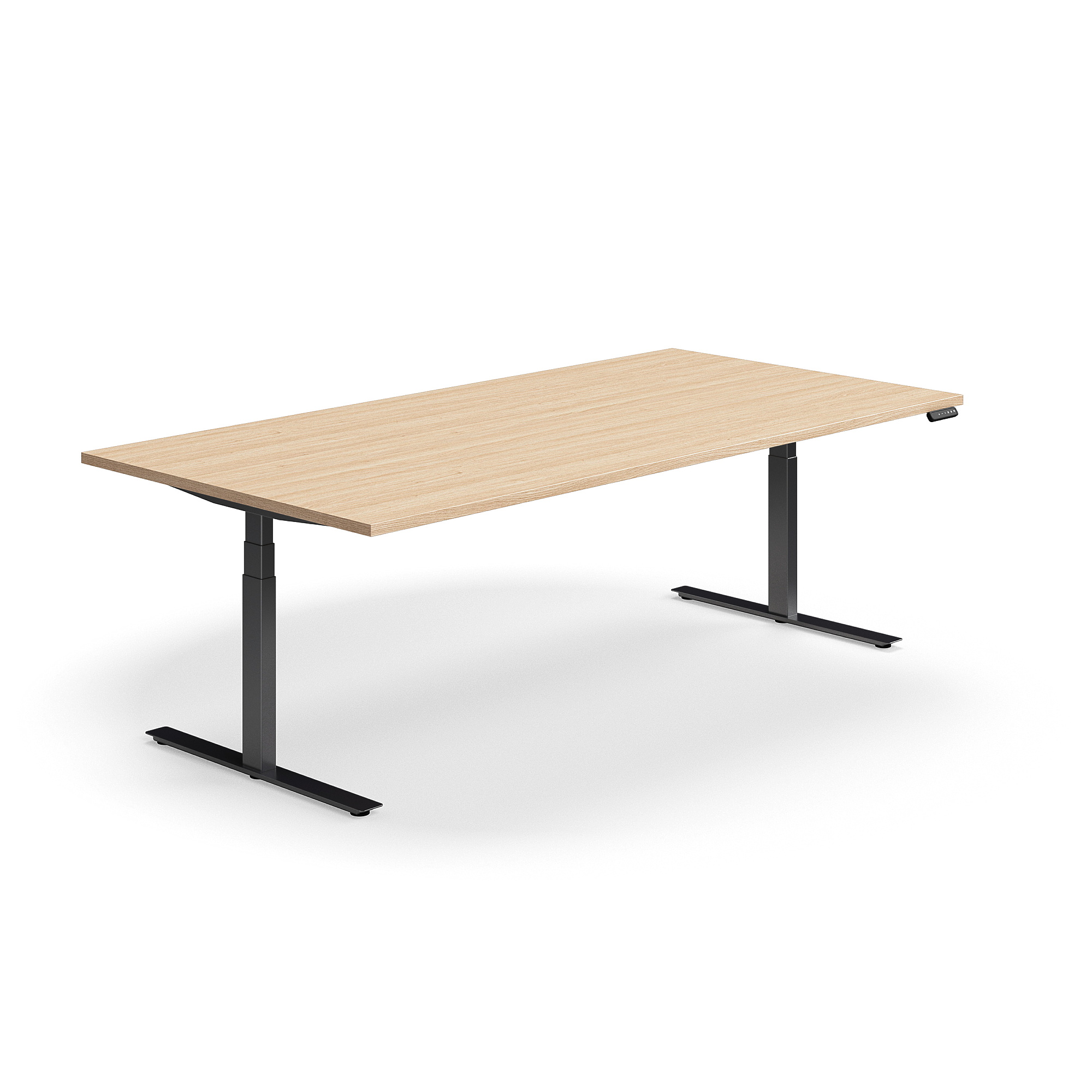Levně Jednací stůl QBUS, výškově nastavitelný, obdélníkový, 2400x1200 mm, černá podnož, dub