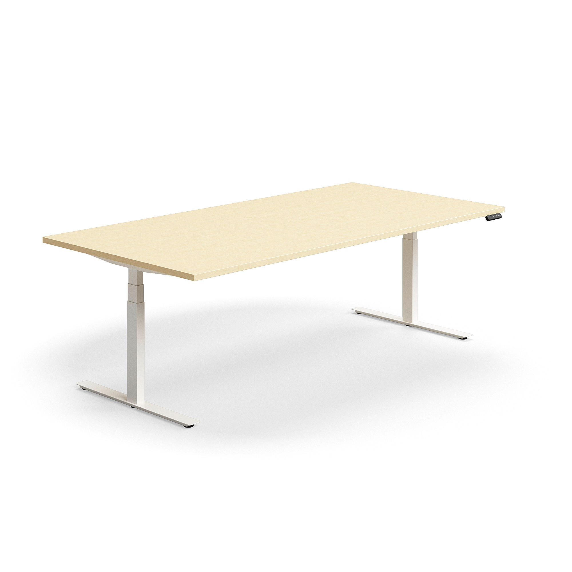 Levně Jednací stůl QBUS, výškově nastavitelný, obdélníkový, 2400x1200 mm, bílá podnož, bříza