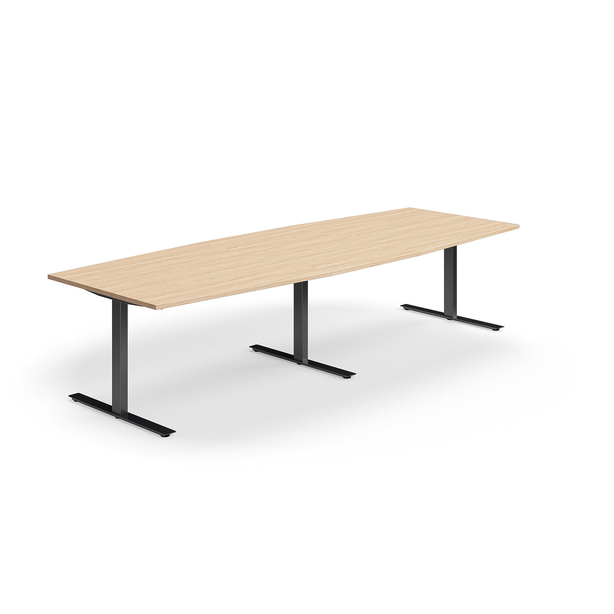 Levně Jednací stůl QBUS, T-nohy, 3200x1200 mm, tvar člunu, černá podnož, dub
