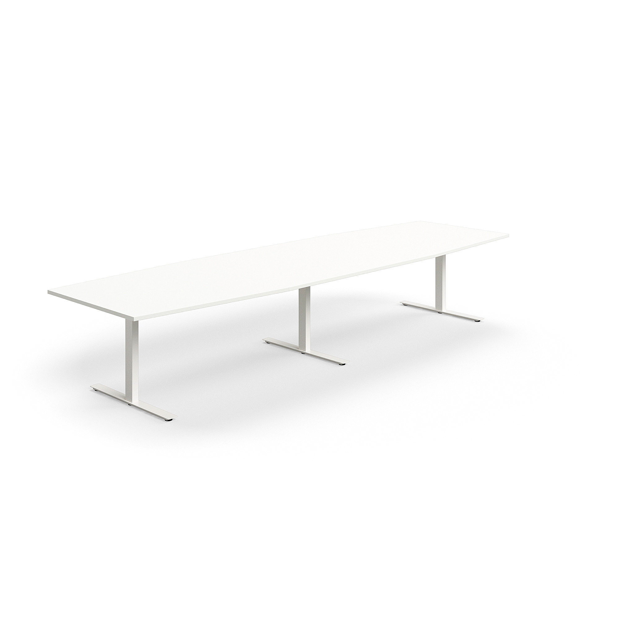 Levně Jednací stůl QBUS, T-nohy, 4000x1200 mm, tvar člunu, bílá podnož, bílá