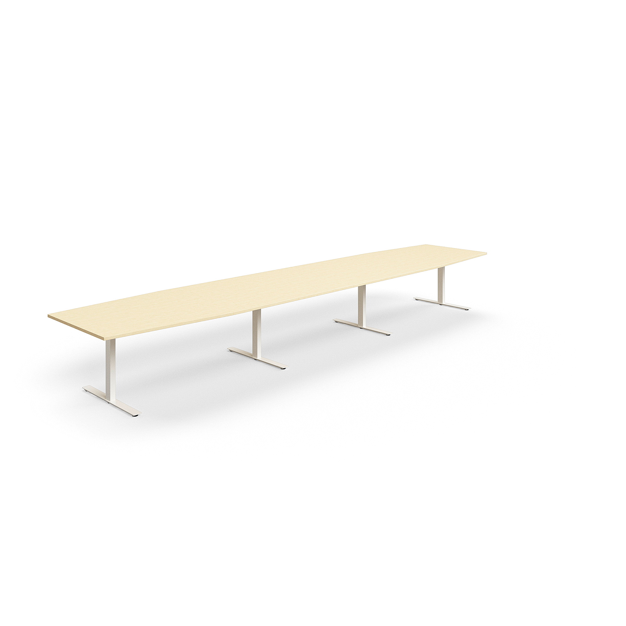 Levně Jednací stůl QBUS, T-nohy, 5600x1200 mm, tvar člunu, bílá podnož, bříza