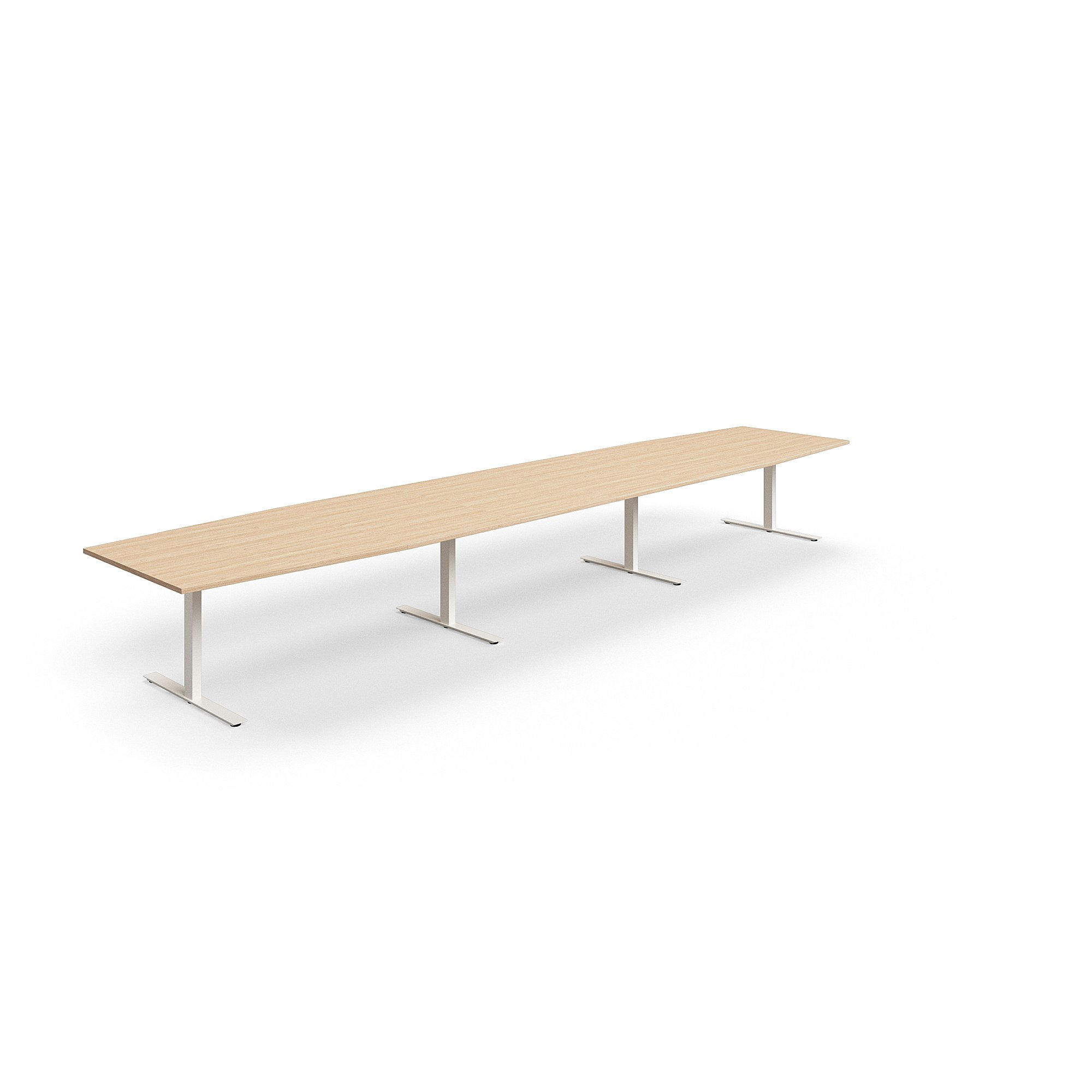 Levně Jednací stůl QBUS, T-nohy, 5600x1200 mm, tvar člunu, bílá podnož, dub