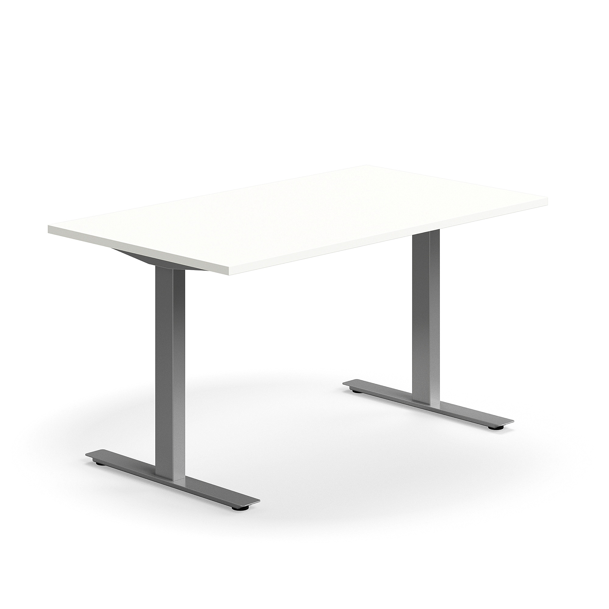 Levně Psací stůl QBUS, T-nohy, 1400x800 mm, stříbrná podnož, bílá