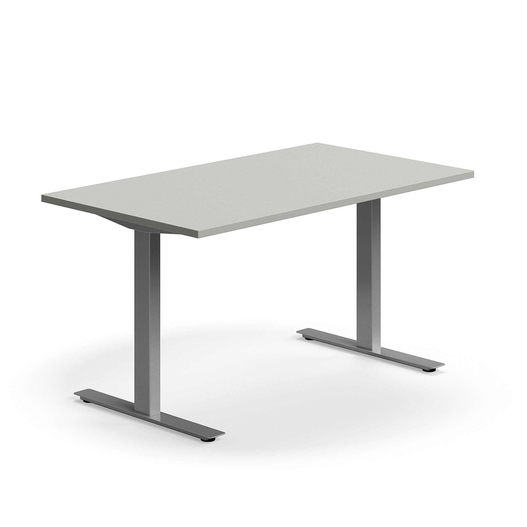 Levně Psací stůl QBUS, T-nohy, 1400x800 mm, stříbrná podnož, světle šedá