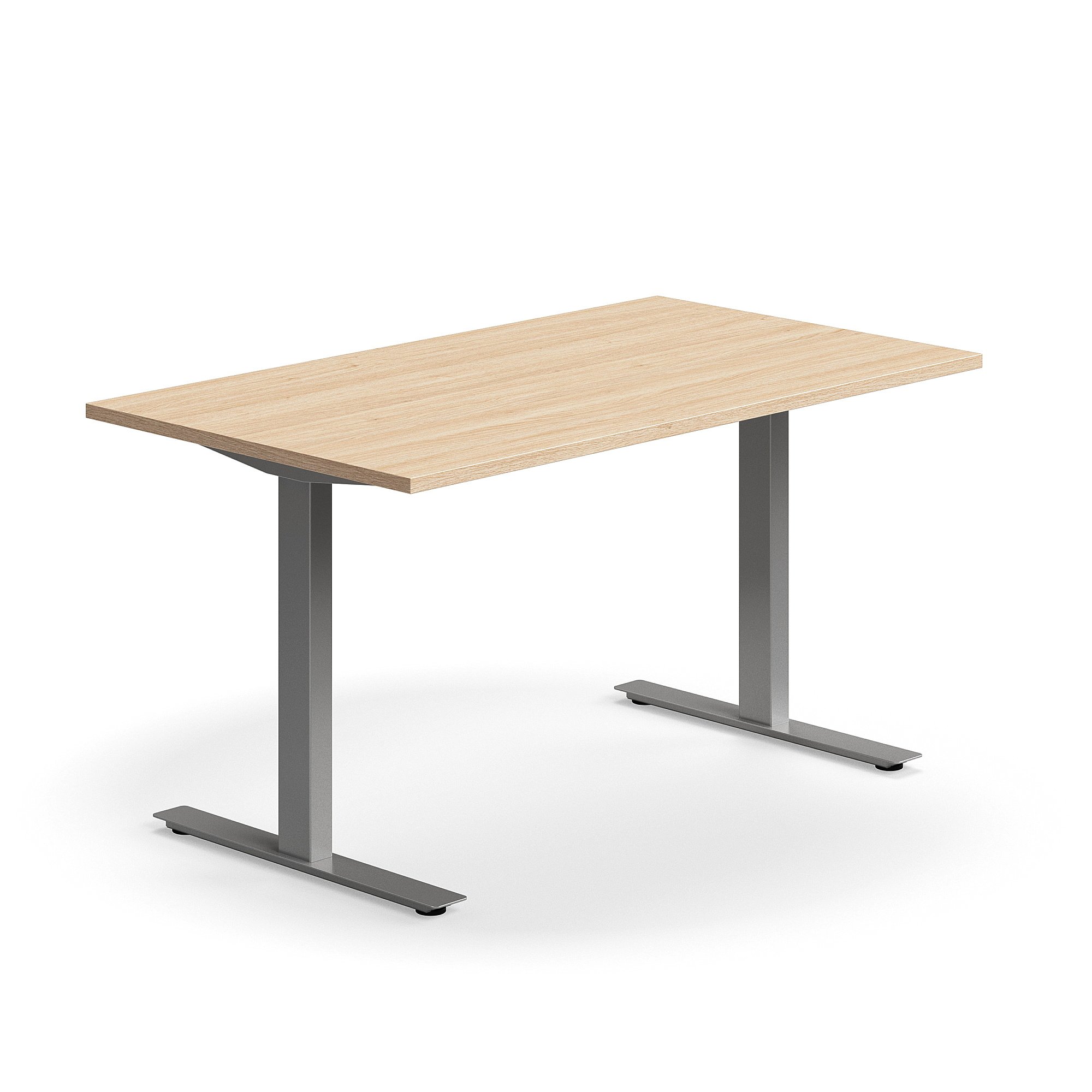Psací stůl QBUS, T-nohy, 1400x800 mm, stříbrná podnož, dub